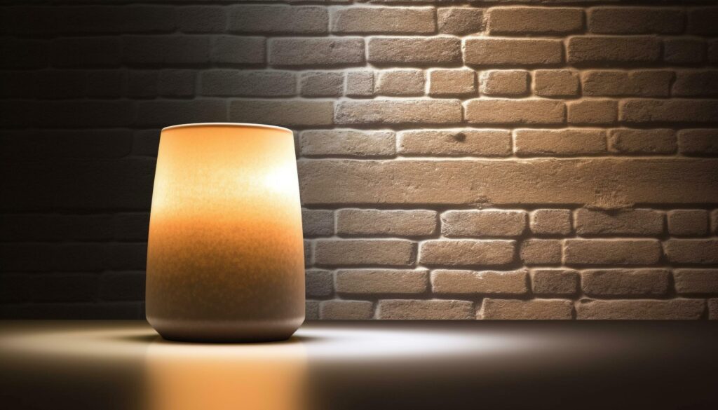 Glowing old brick wall illuminated by abstract lighting equipment generated by AI Stock Free