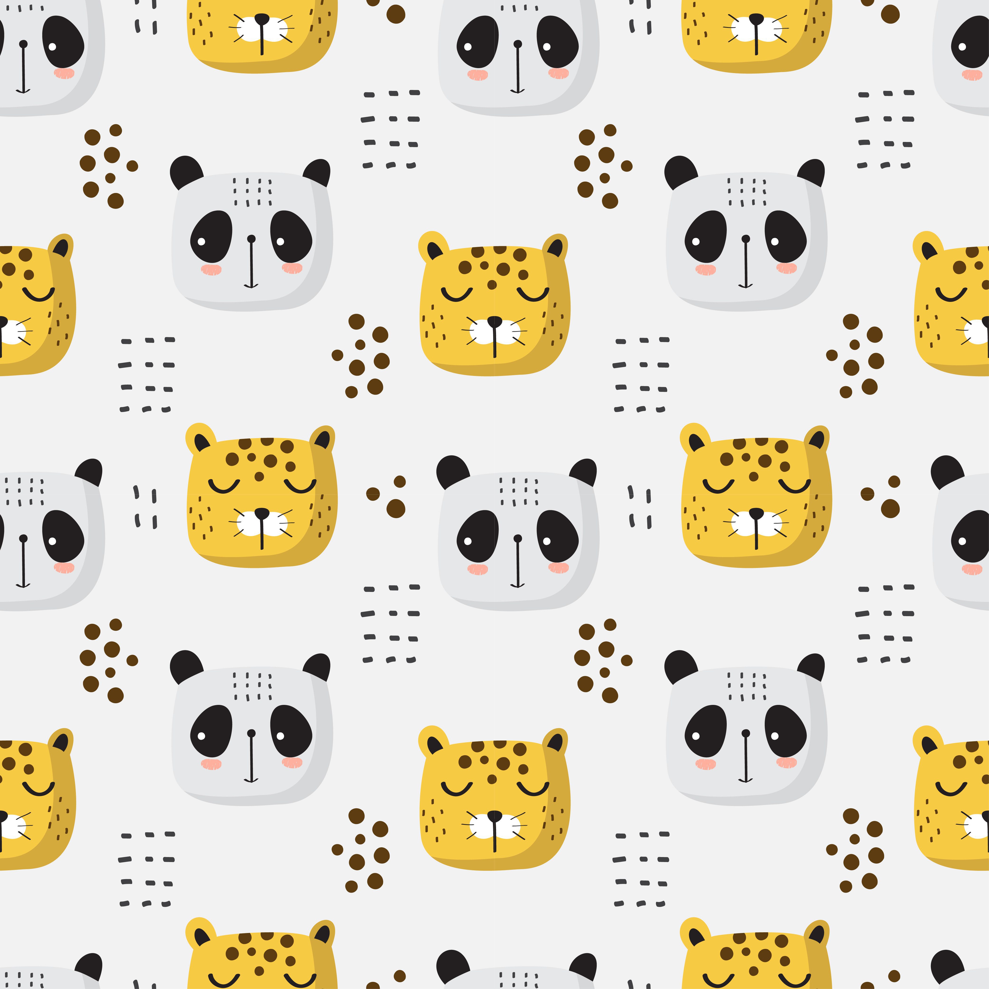 Seamless Pattern of Tiger and Panda Heads Free Vector