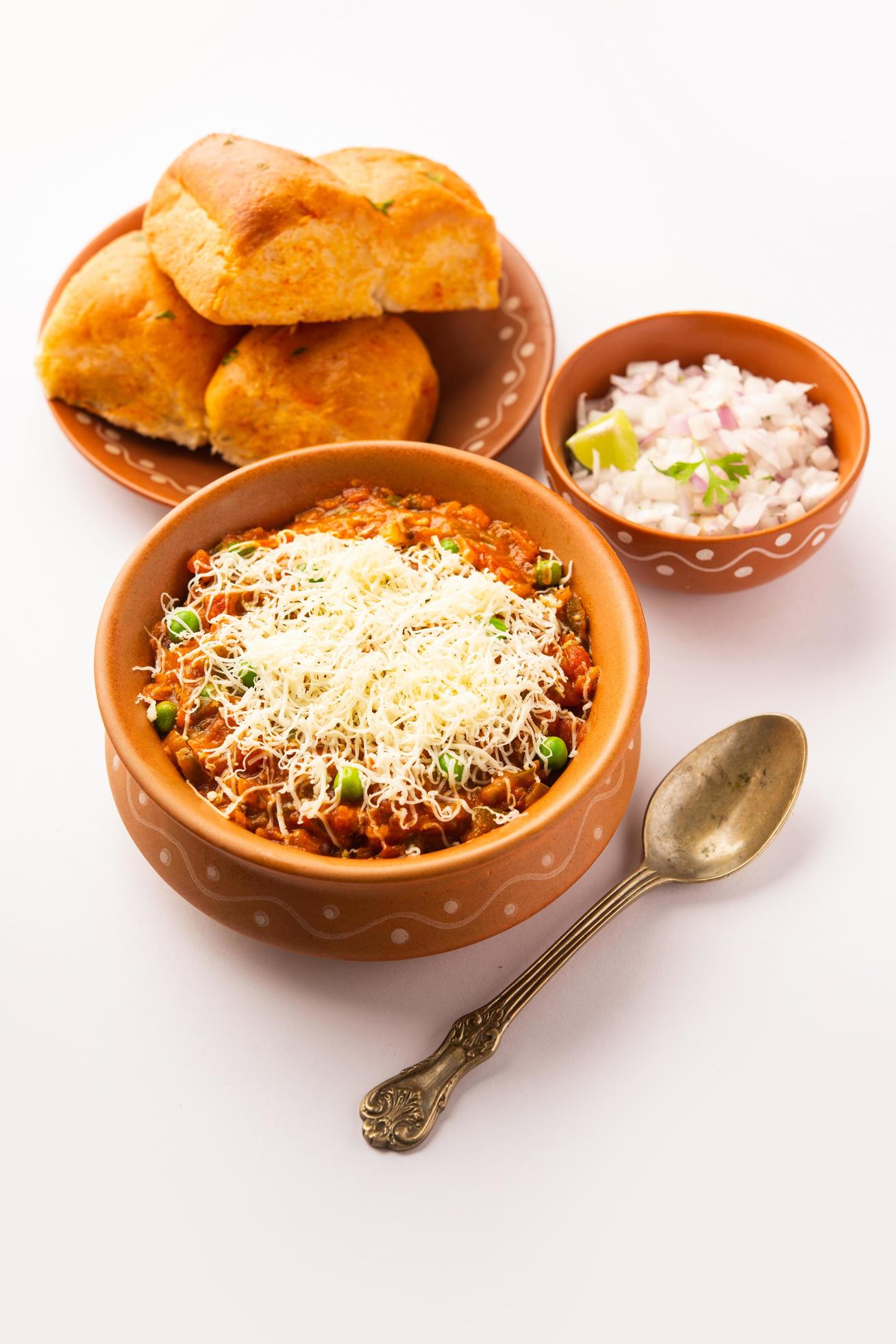 cheese Pav Bhaji Recipe is a street food Bhaji-pav recipe with addition of cheese Stock Free