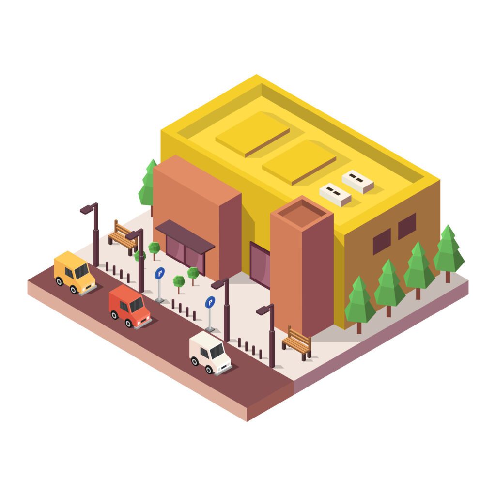 Isometric supermarket on a background Free Vector