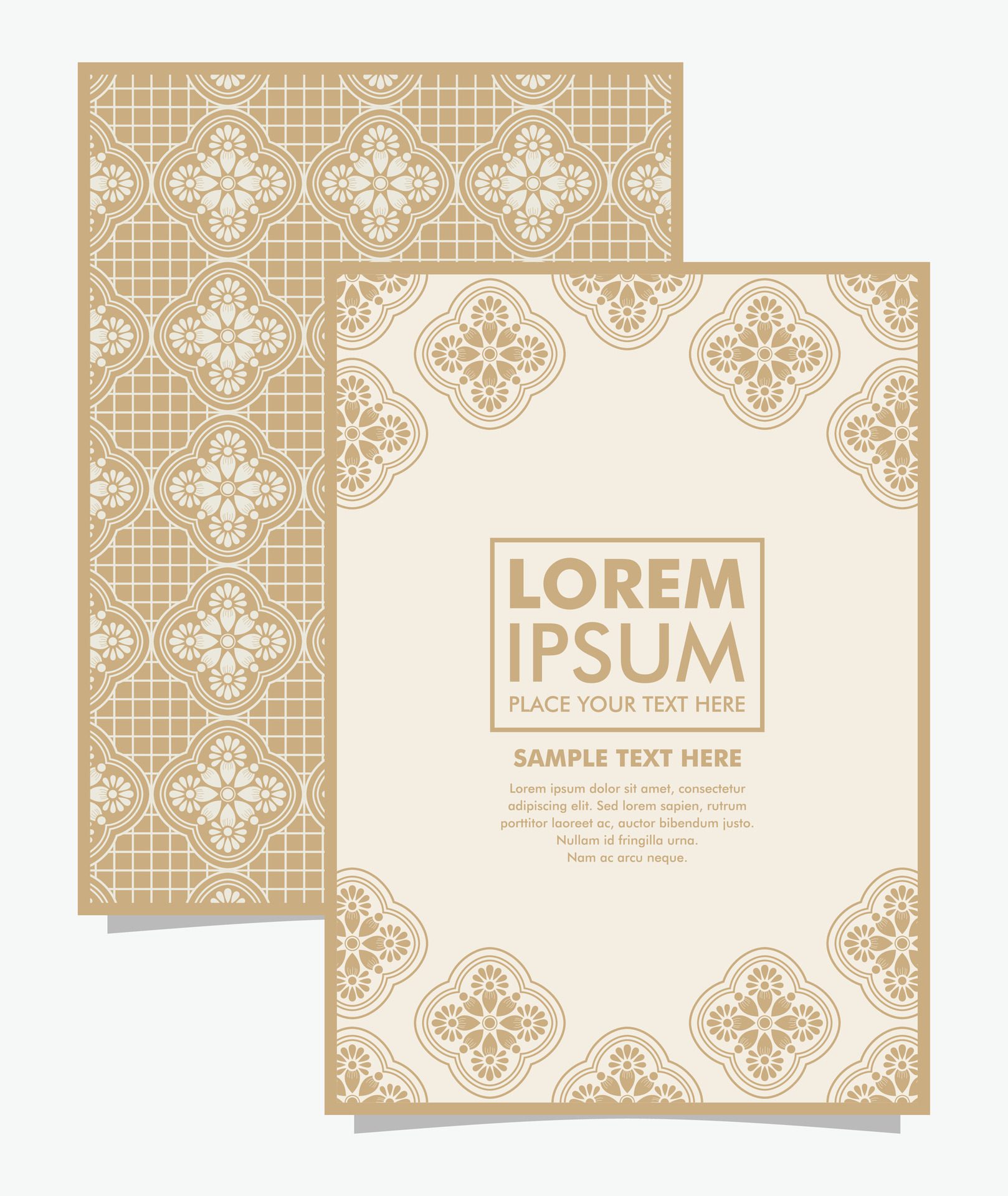 festive islamic frame template features a vibrant pattern of batik flowers in a rich gold color Free Vector