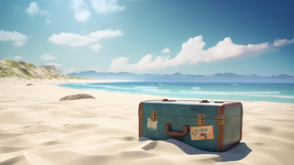 travel suitcase on the beach Stock Free