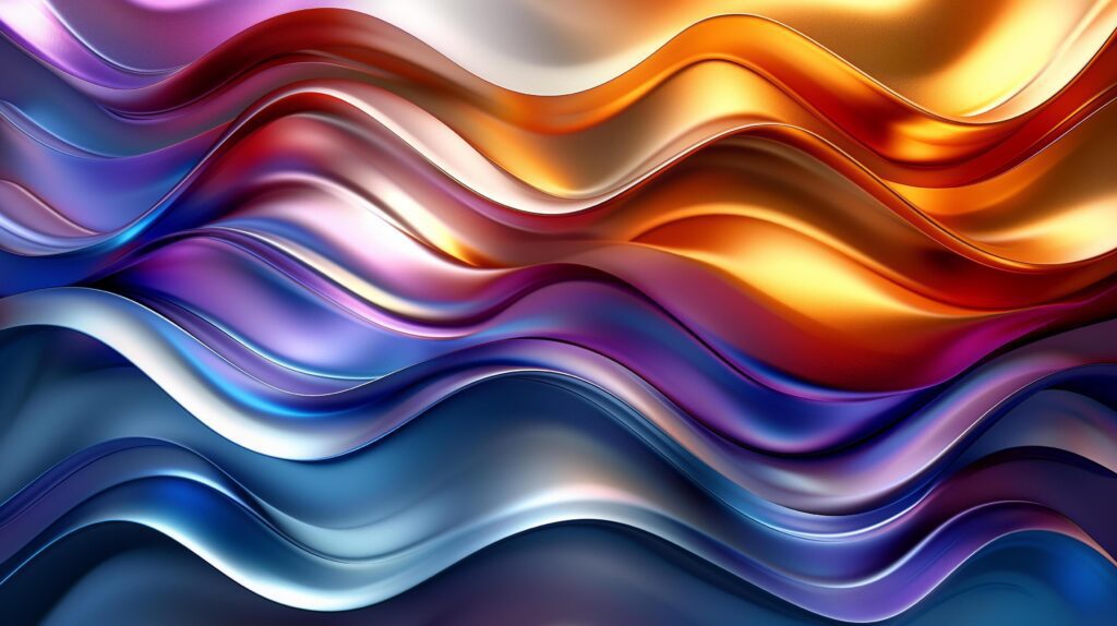 AI generated colorful liquid chrome waves abstract background, glossy finish wallpaper Stock Free