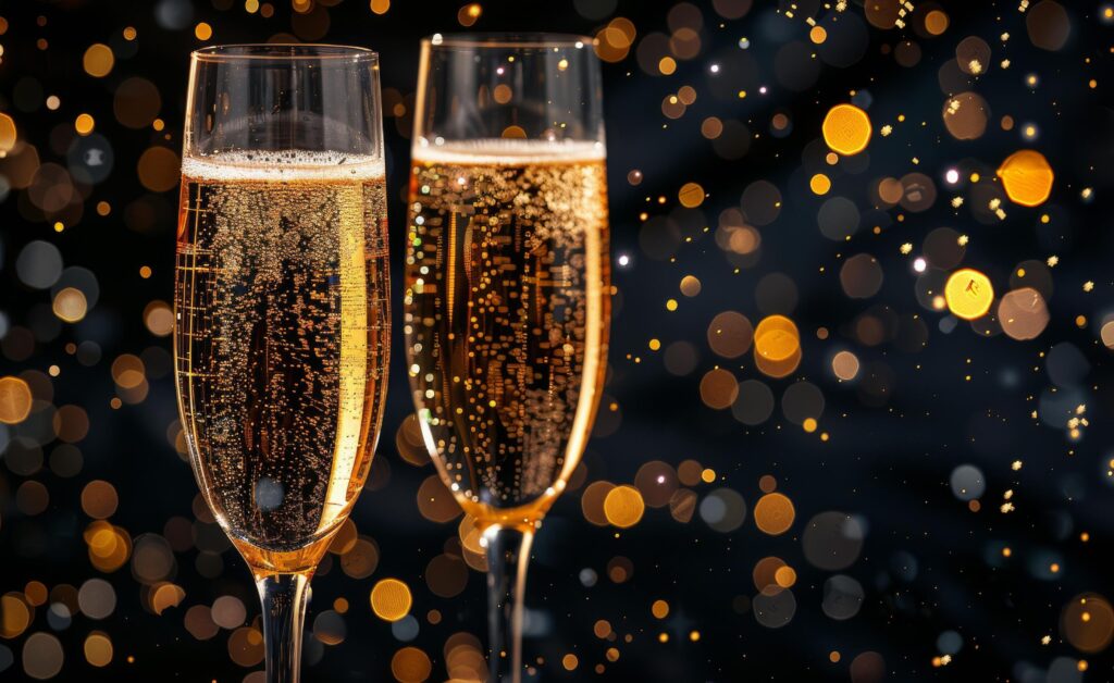 Two Glasses of Champagne Against a Bokeh Background Stock Free