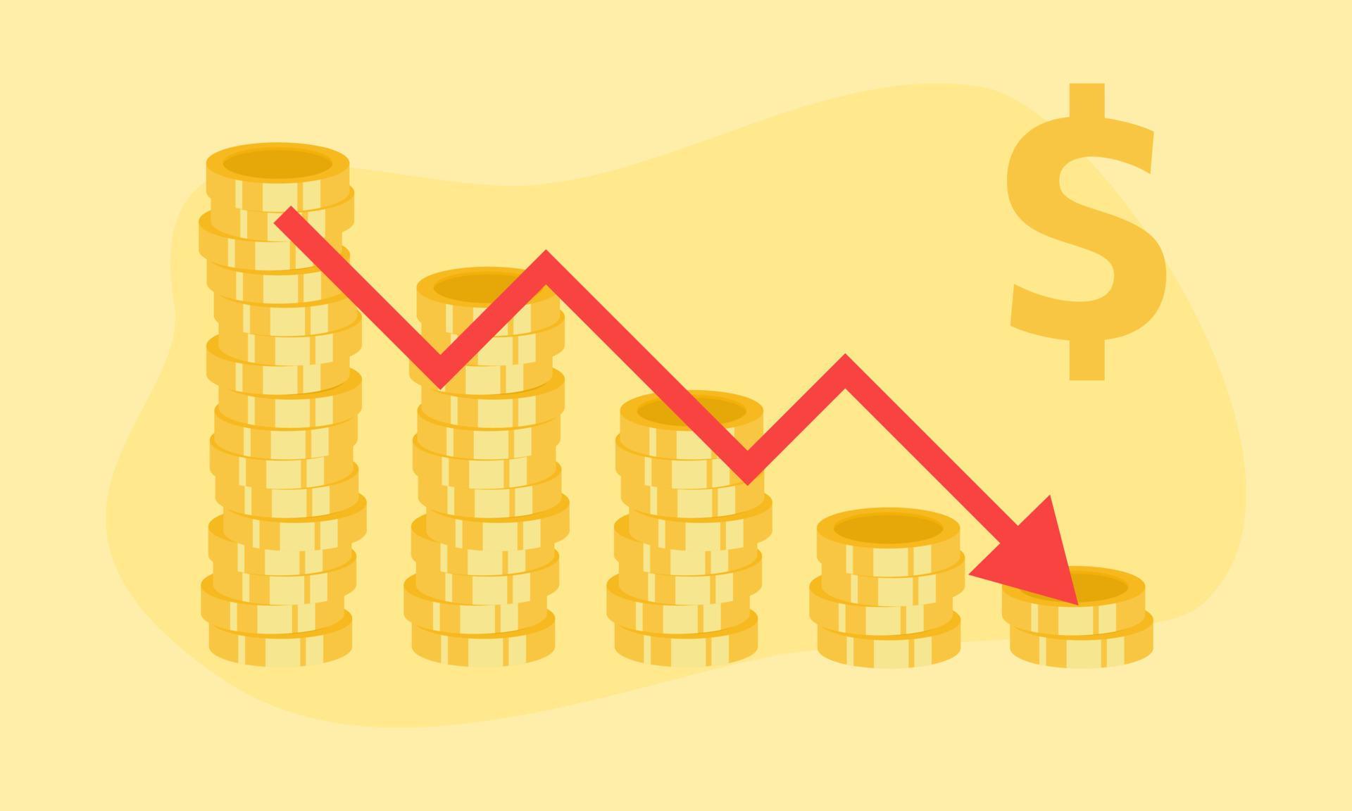 2023 Global economic recession and business collapse concept illustration with coin and falling arrow. Global recession. Stock Free and Free SVG