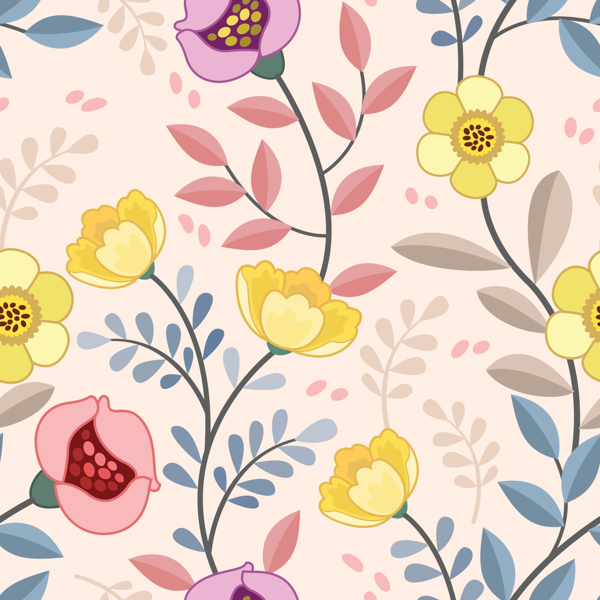 Abstract colorful flowers design seamless pattern. Free Vector