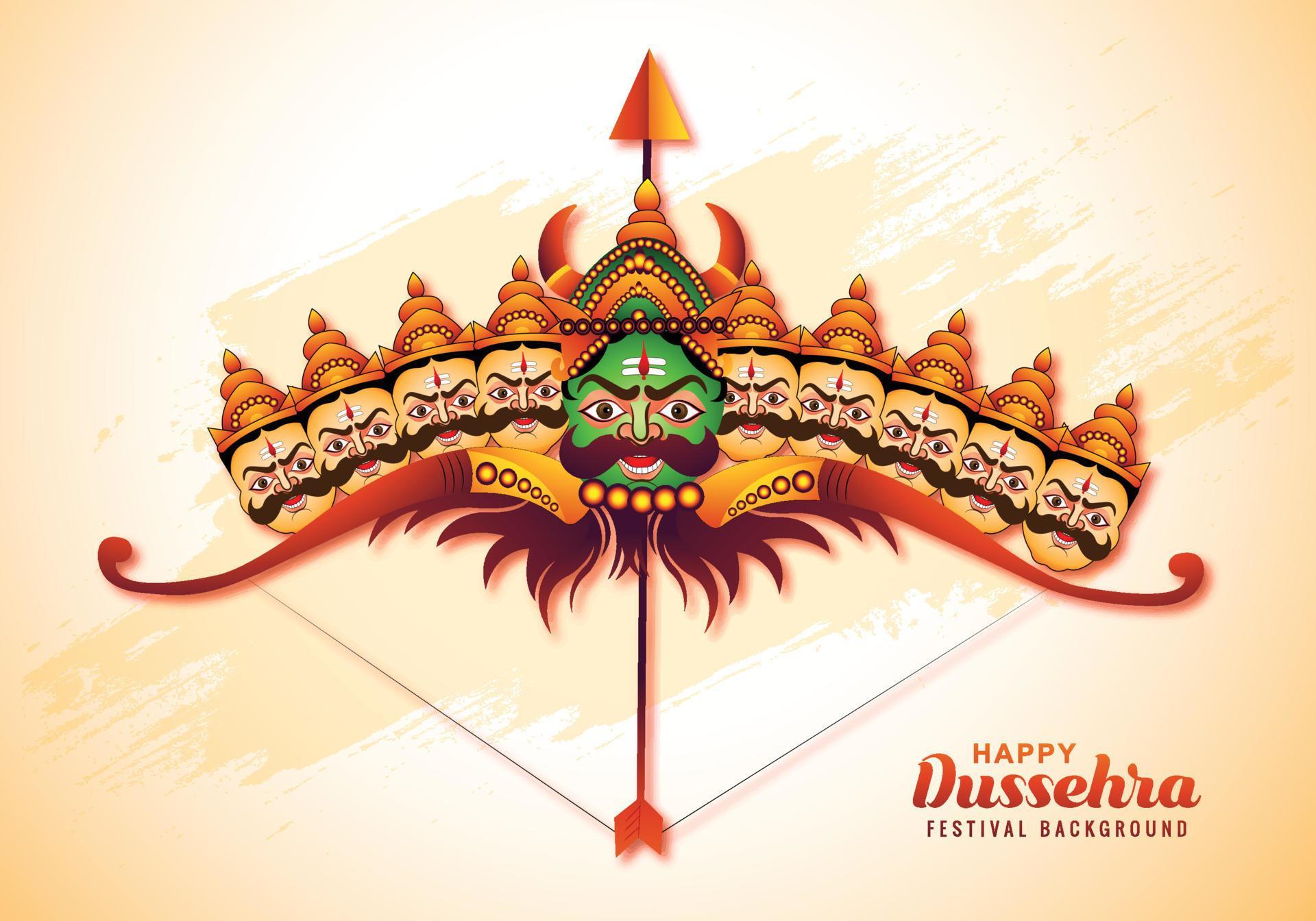 Lord rama with arrow killing ravana in happy dussehra celebration festival card background Stock Free