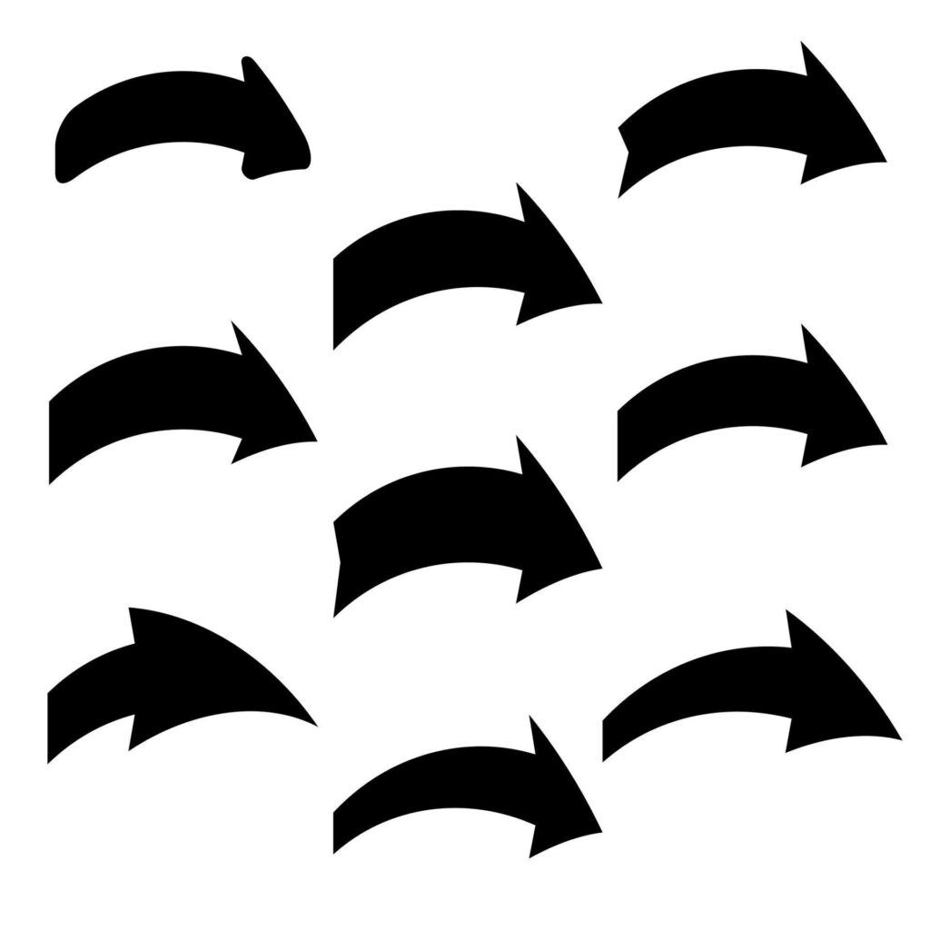 Set of nine black various arrows. Vector illustration Stock Free