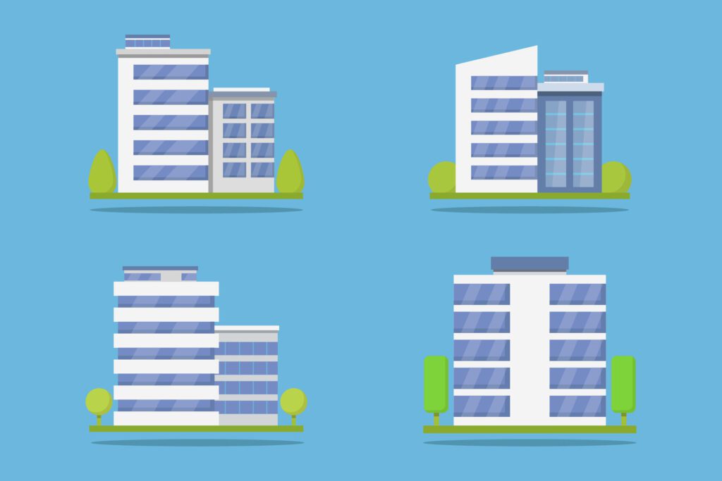 Office buildings illustrated on white background Free Vector