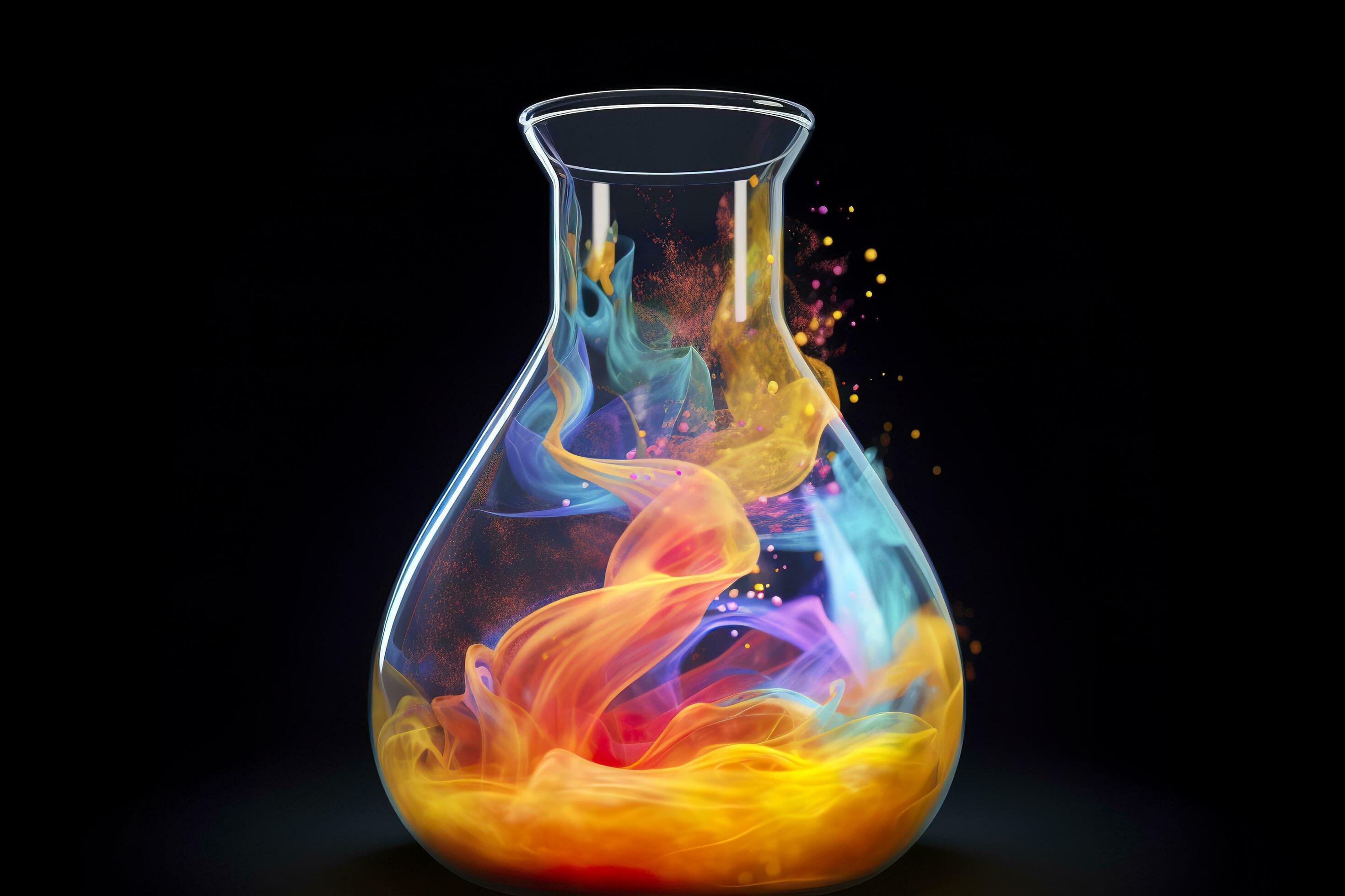 Close Up of a Science Beaker Filled with Multi Colored Liquids. AI Generative Stock Free