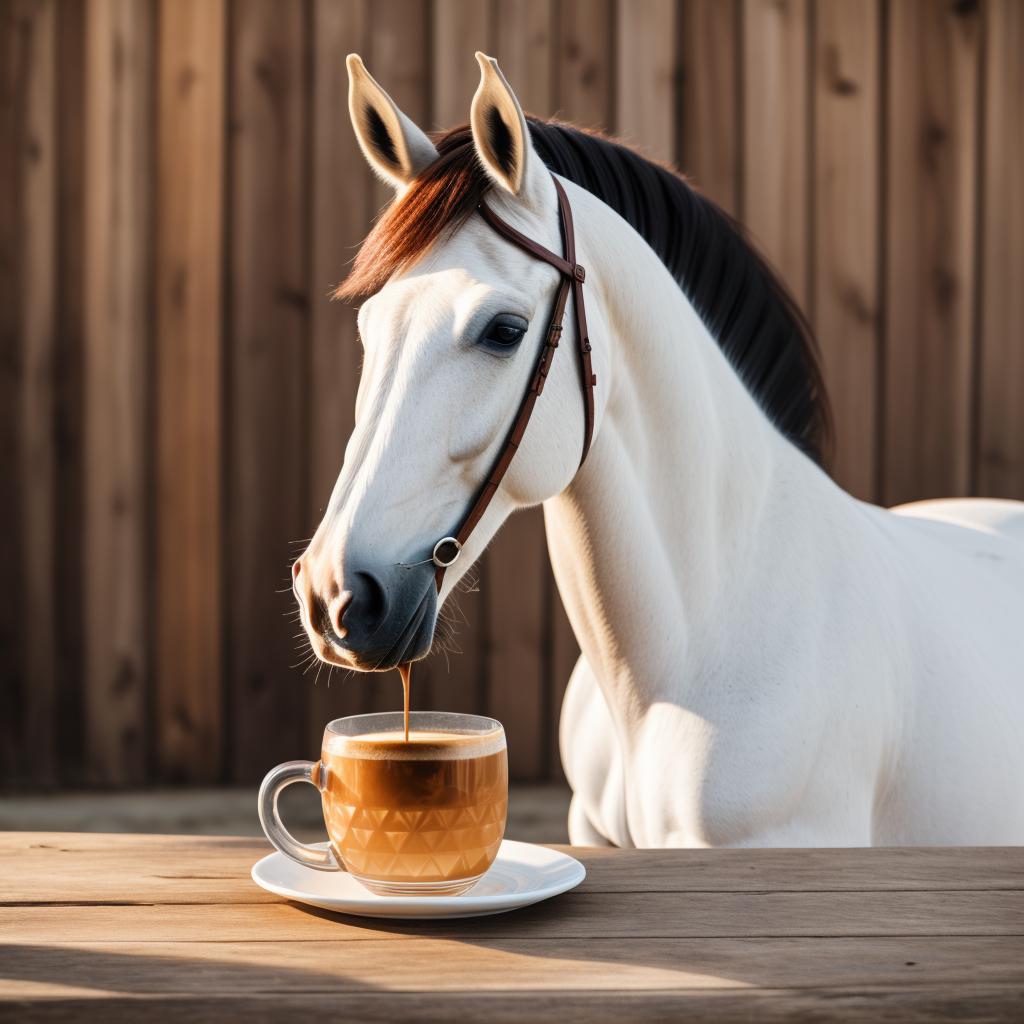 Cavallo beve caffè by by @ai_generated