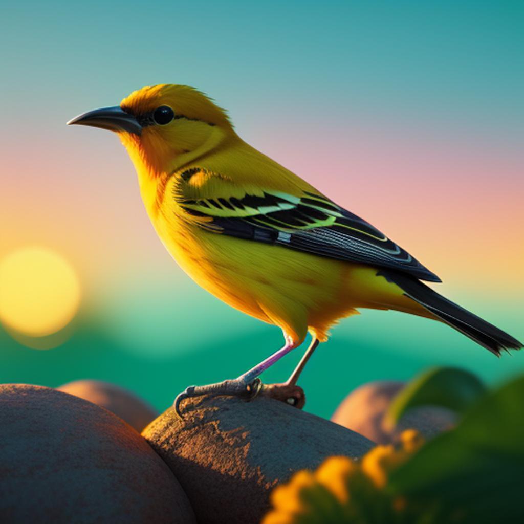 Yellow oriole, mint, sunset by @ai_generated