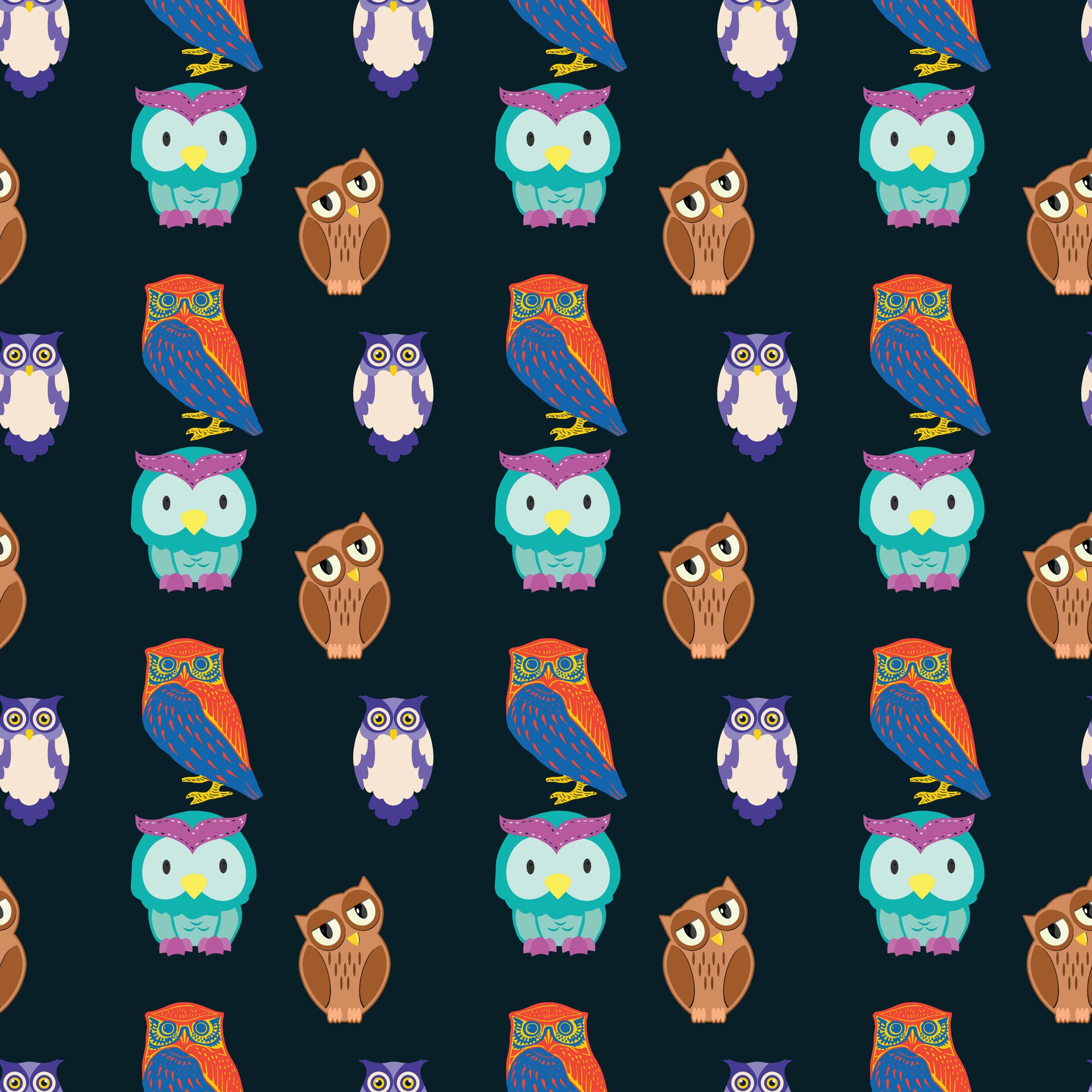 Owls On Branches Seamless Pattern Design Free Vector