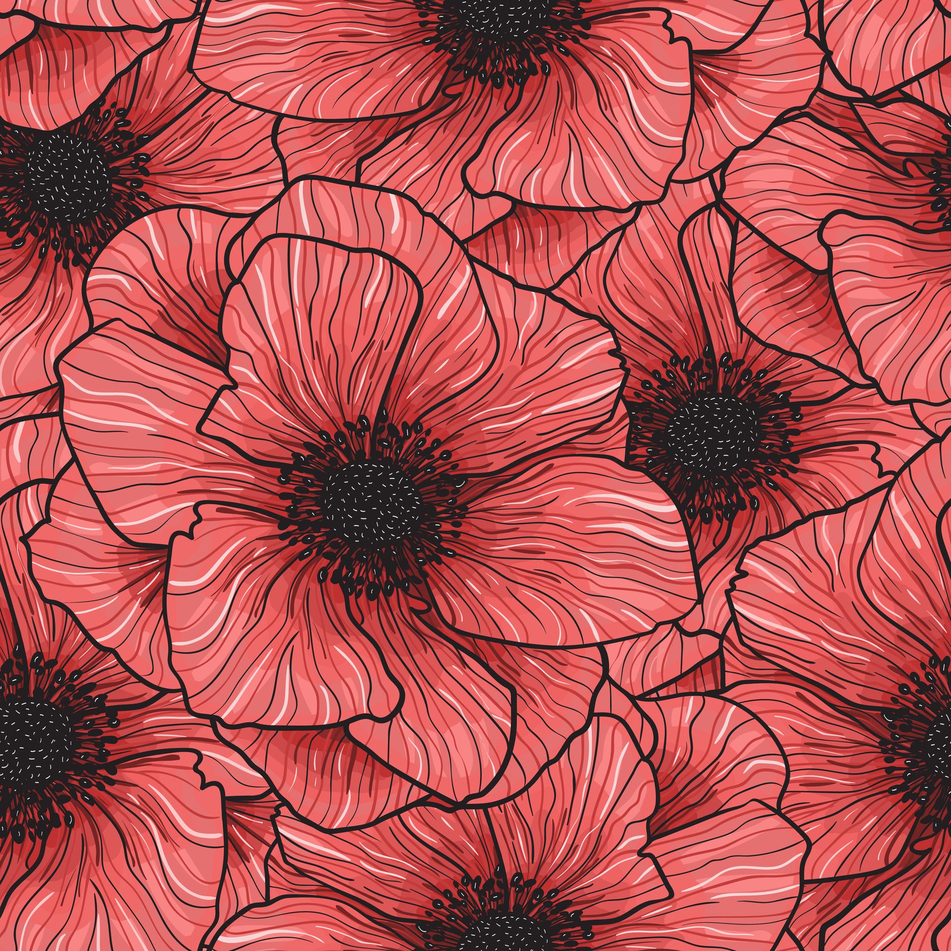 Pattern Seamless Vector Anemones Graphic Red Flowers Free Vector