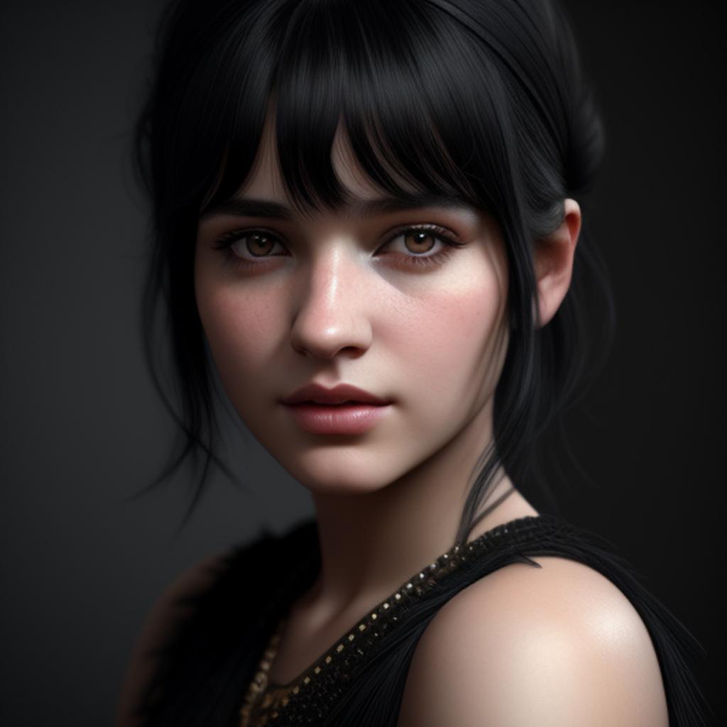 Girl fringe Black hair by @ai_generated