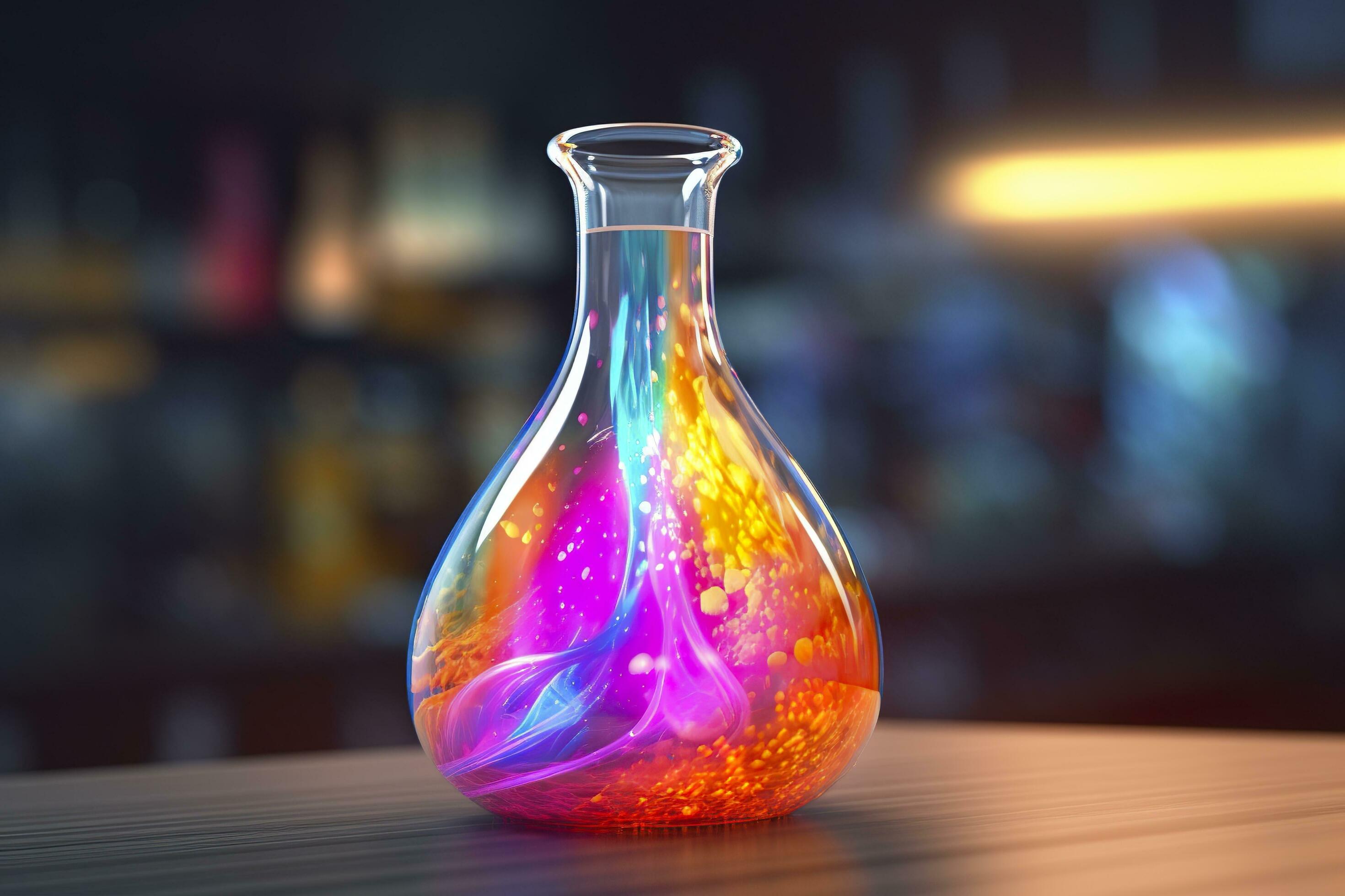 Close Up of a Science Beaker Filled with Multi Colored Liquids. AI Generative Stock Free