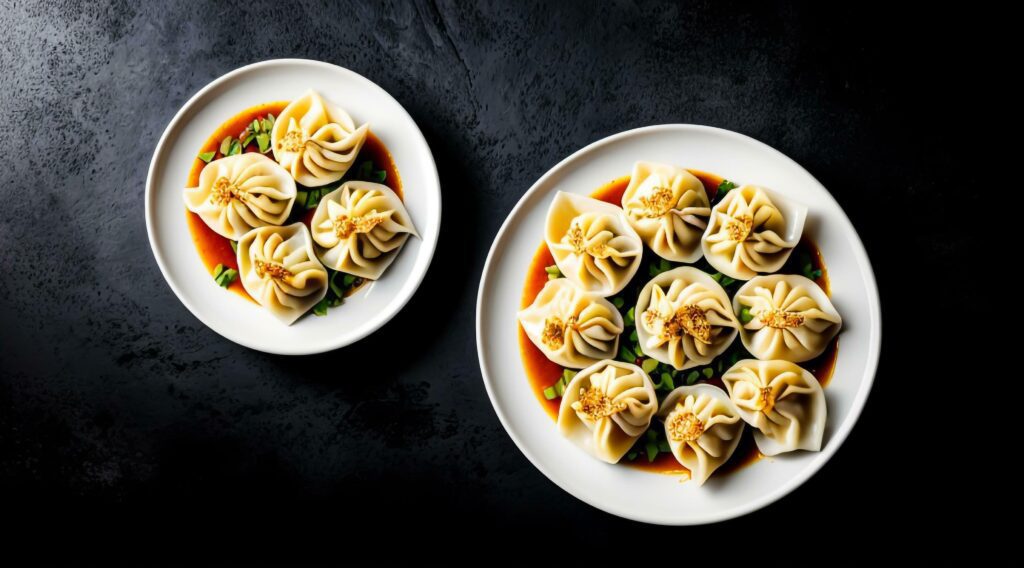 Deliciously flavorful chicken dumplings with Sauce. Food Photography. Ai generated. Stock Free