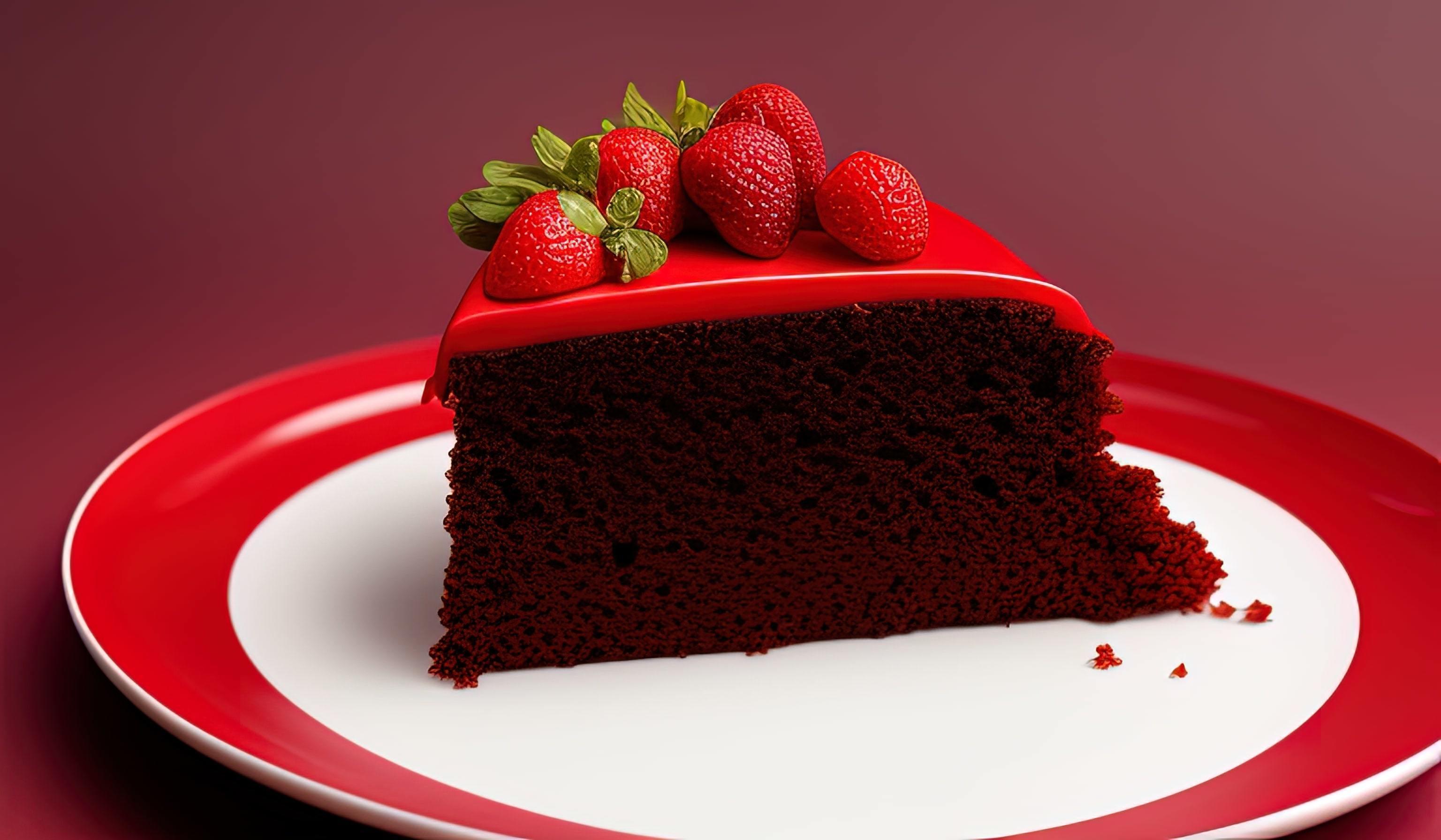 professional food photography of a piece of cake sitting on top of a red plate Stock Free