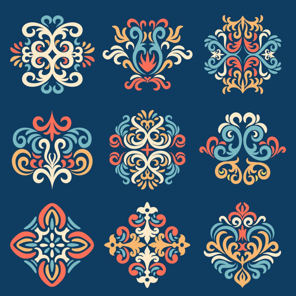 Set of Oriental damask patterns Free Vector