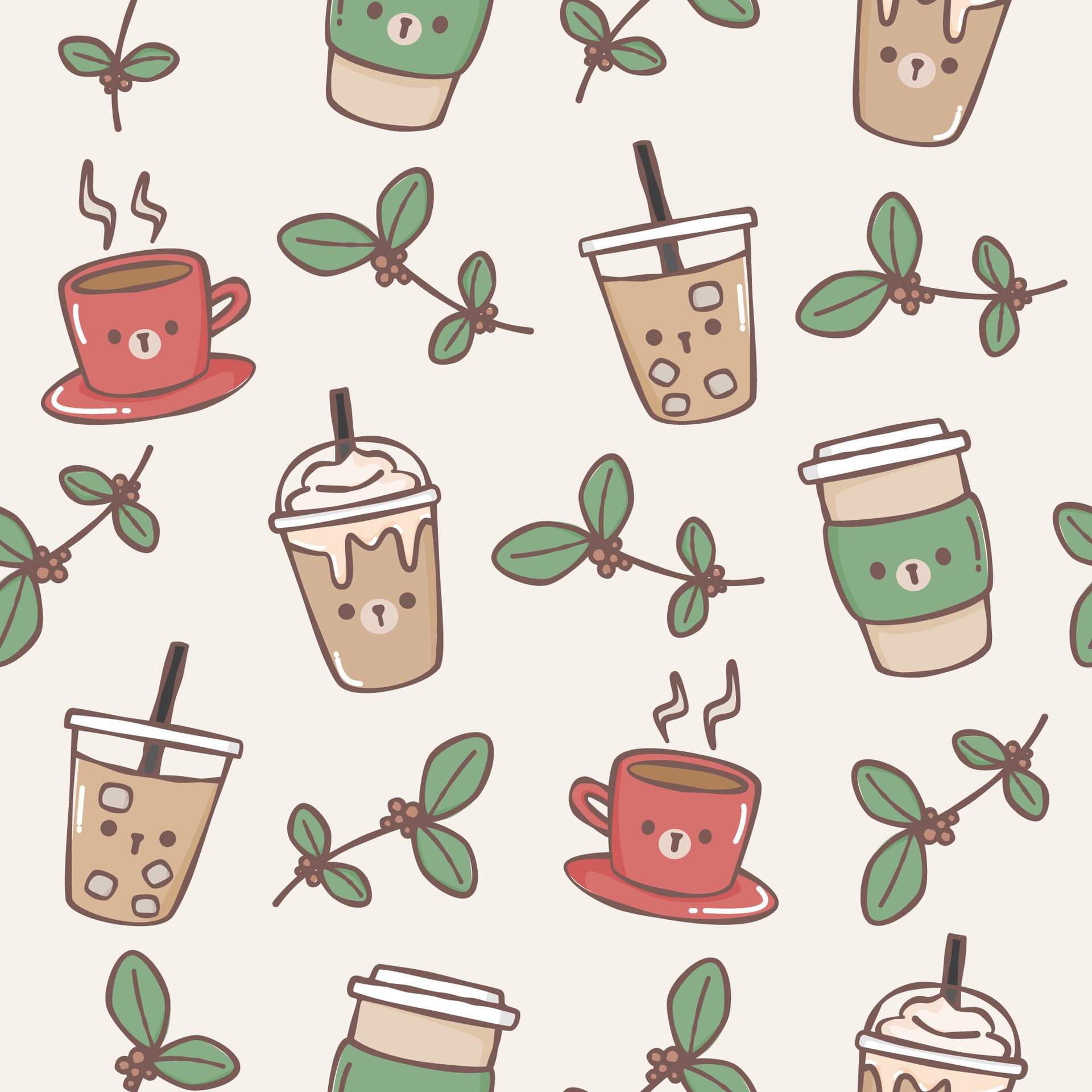 Seamless pattern with coffee bear Free Vector