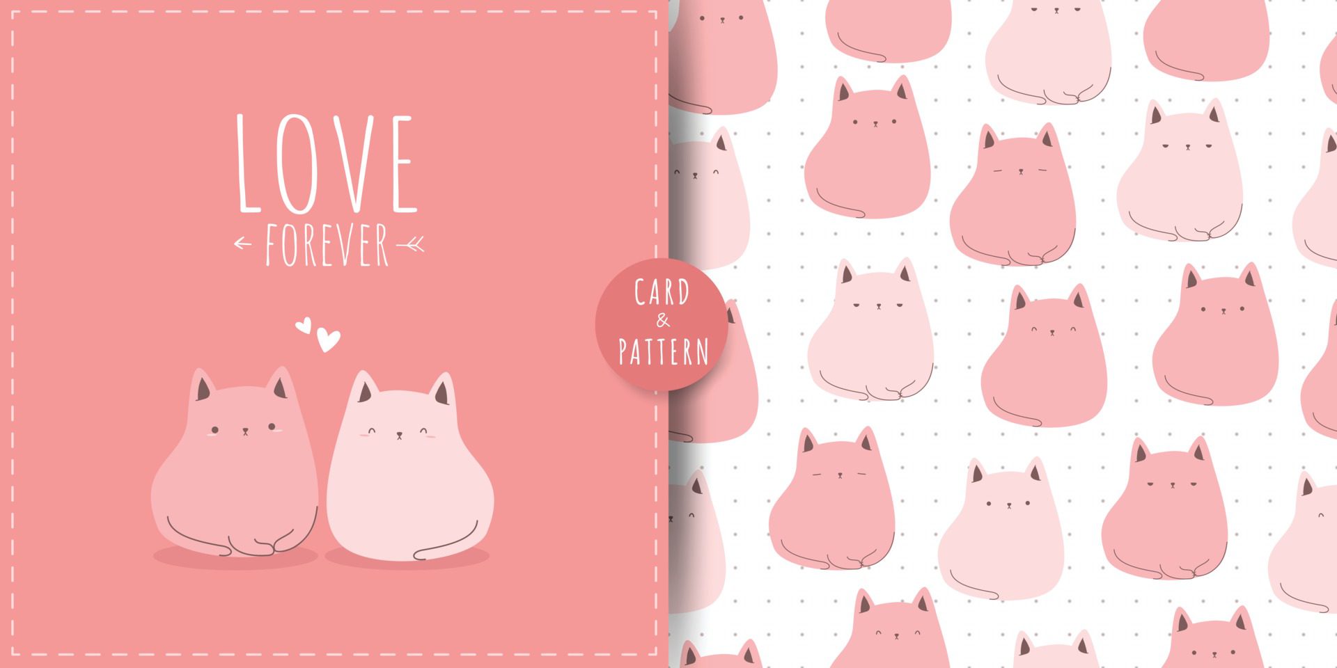 Cute chubby cat kitten cartoon card seamless pattern bundle Free Vector