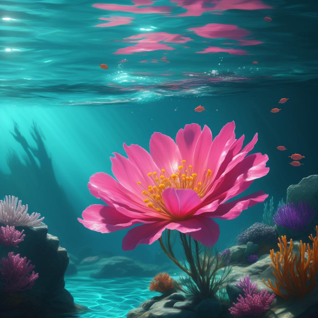 Underwater, swim, flower, semi by @ai_generated