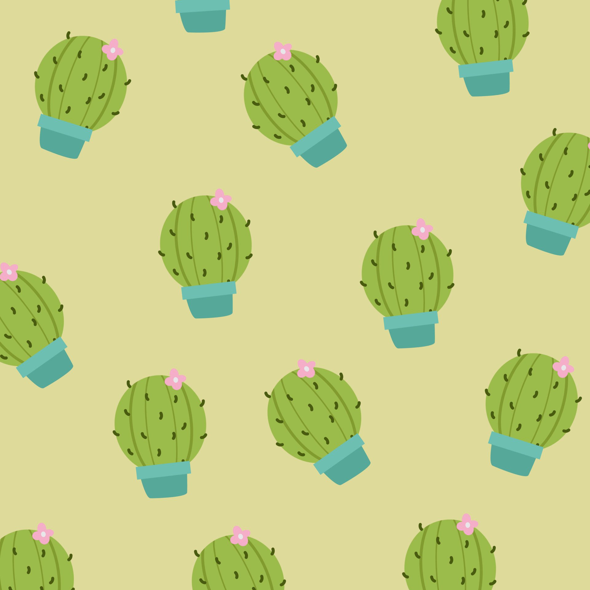 Cute cactus and seamless flower pattern Free Vector