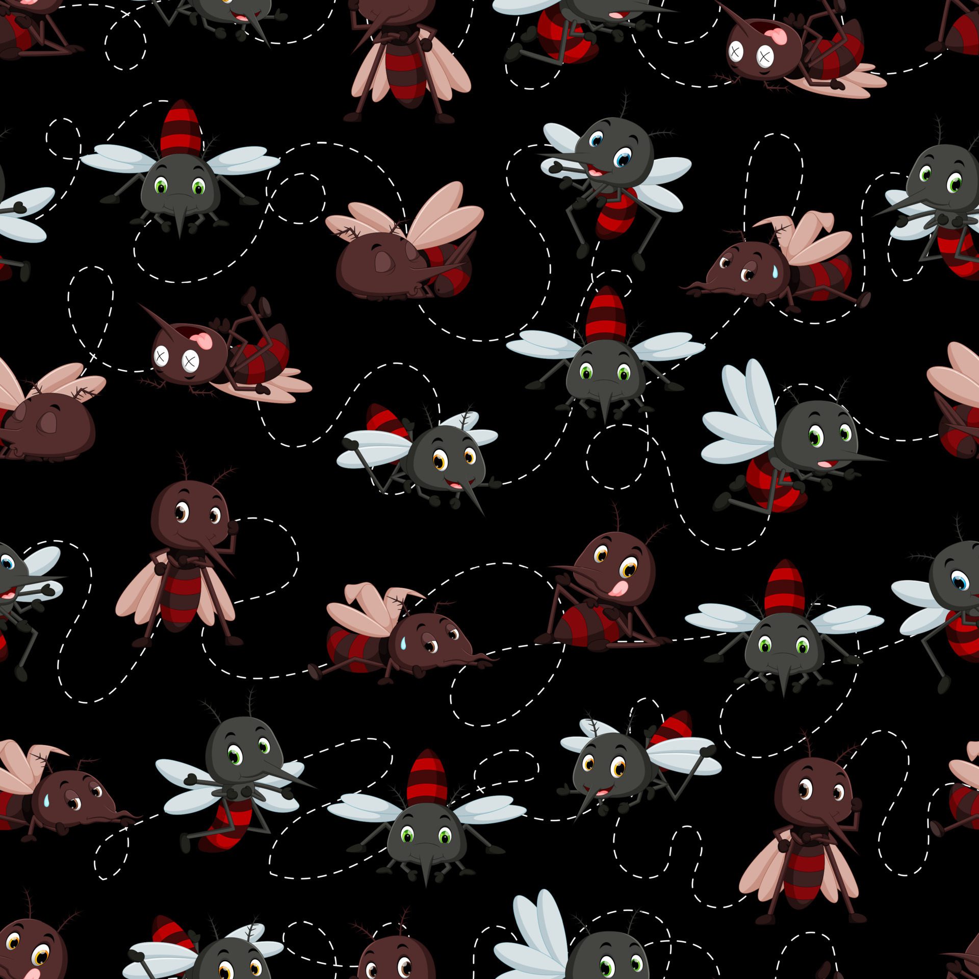 Seamless pattern with mosquito cartoon Free Vector