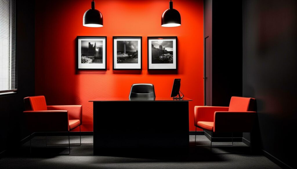 Modern office design with elegant lighting equipment and comfortable seating generated by AI Stock Free