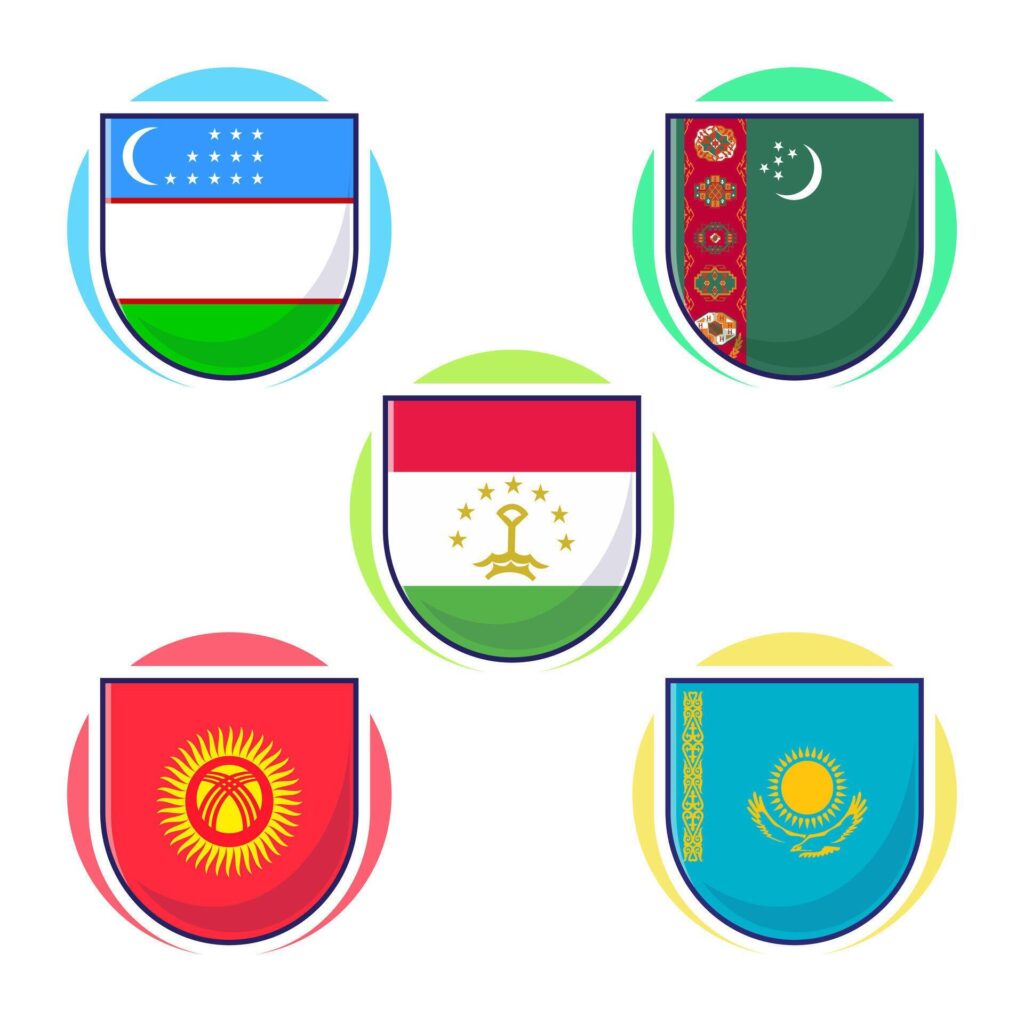 Cute cartoon illustration of Central Asian countries flag icon mascot collection Stock Free