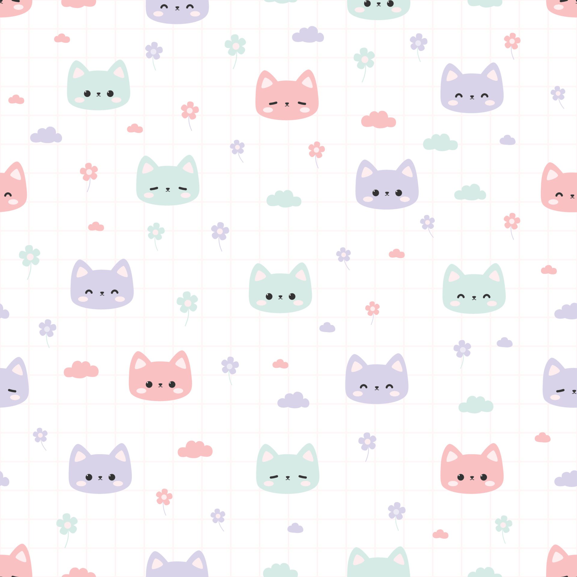 Seamless pattern cartoon doodle with cute kitten cat head Free Vector