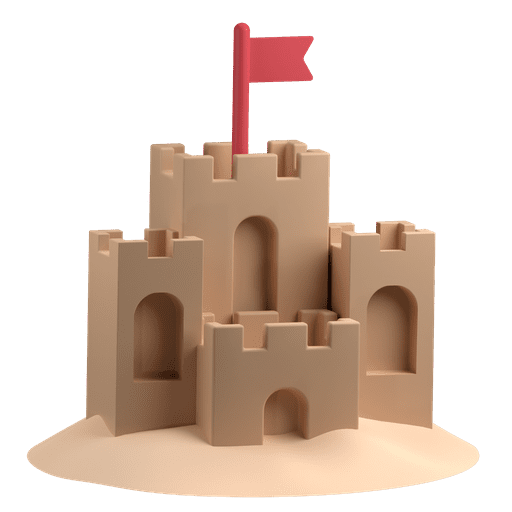 Sandcastle, castle, beach 3D illustration