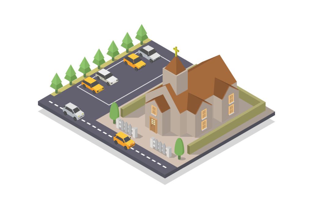 Isometric church on white background Free Vector