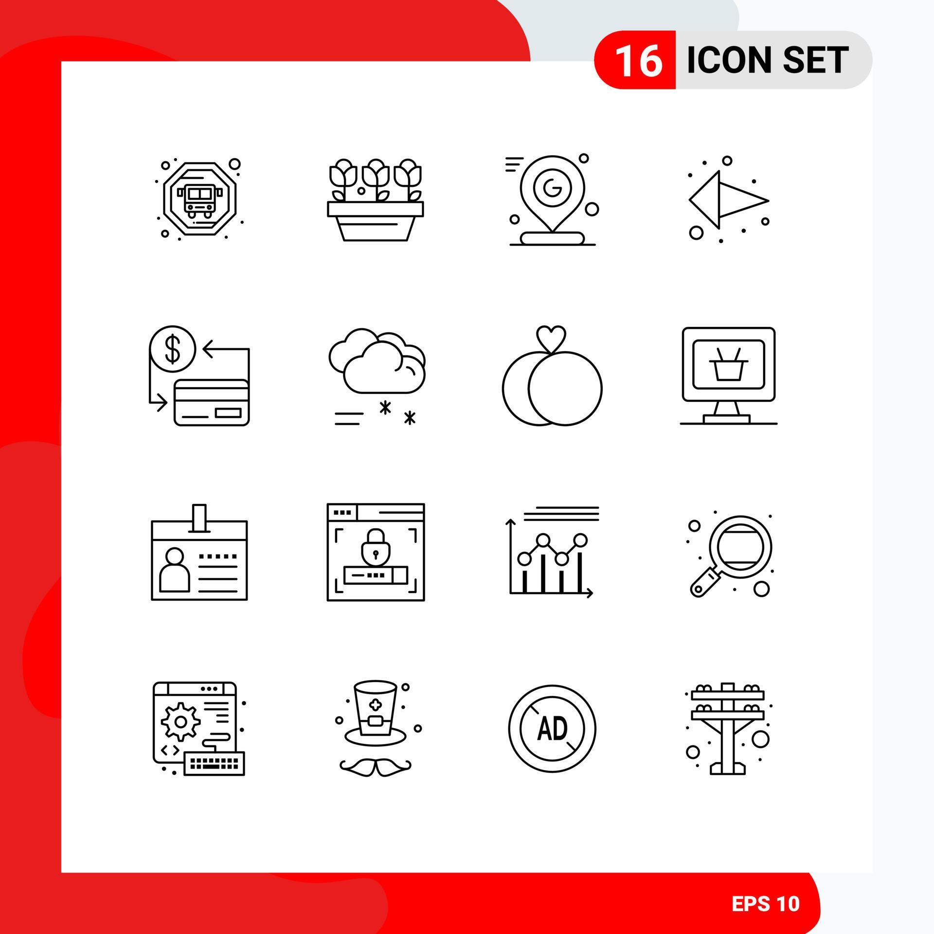 16 Universal Outline Signs Symbols of cashless card pin left arrow direction Editable Vector Design Elements Stock Free