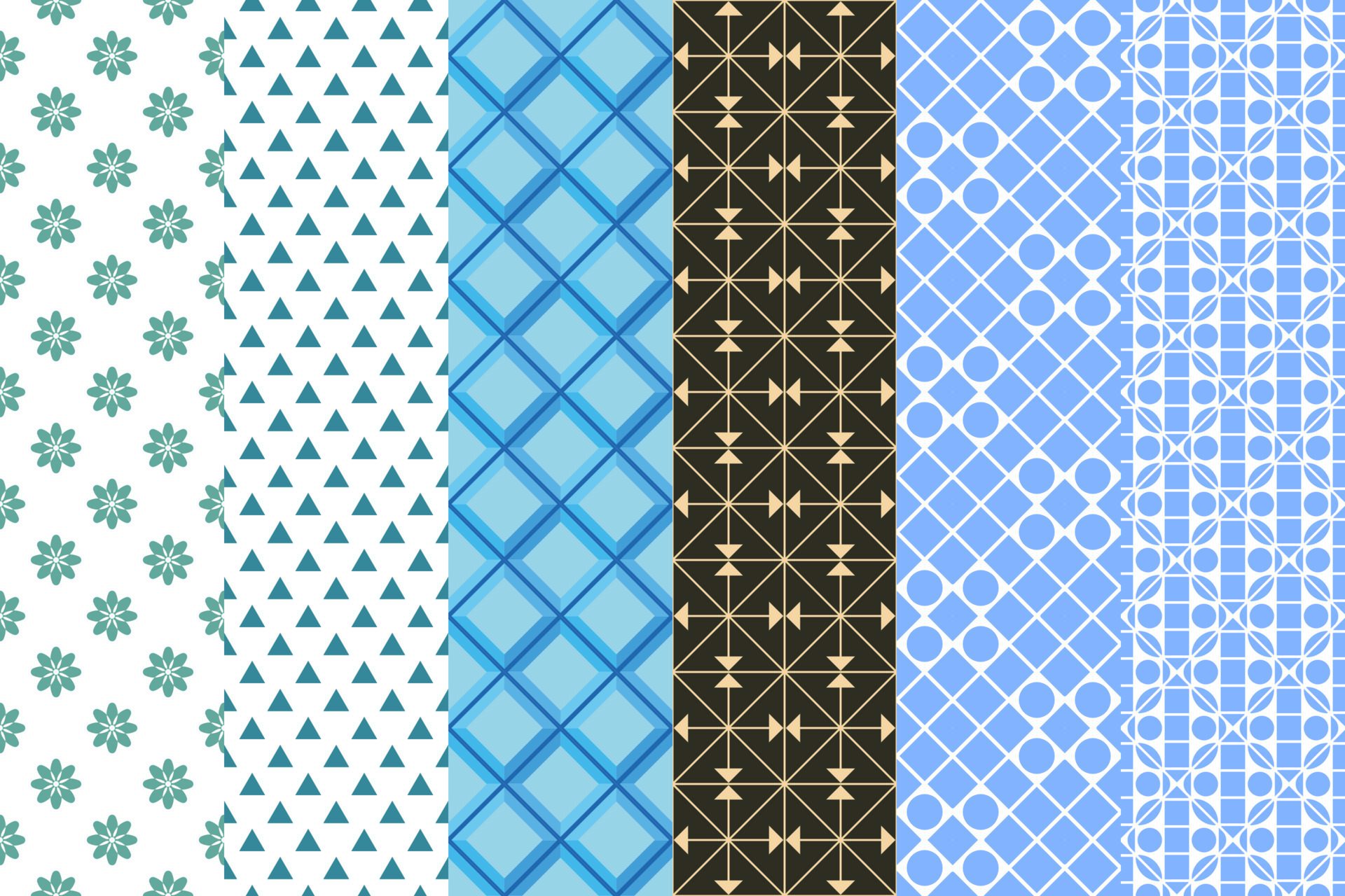 Graphic seamless set of pattern, vector illustration. Geometric stylish ornate for textile prints and backgrounds. Free Vector