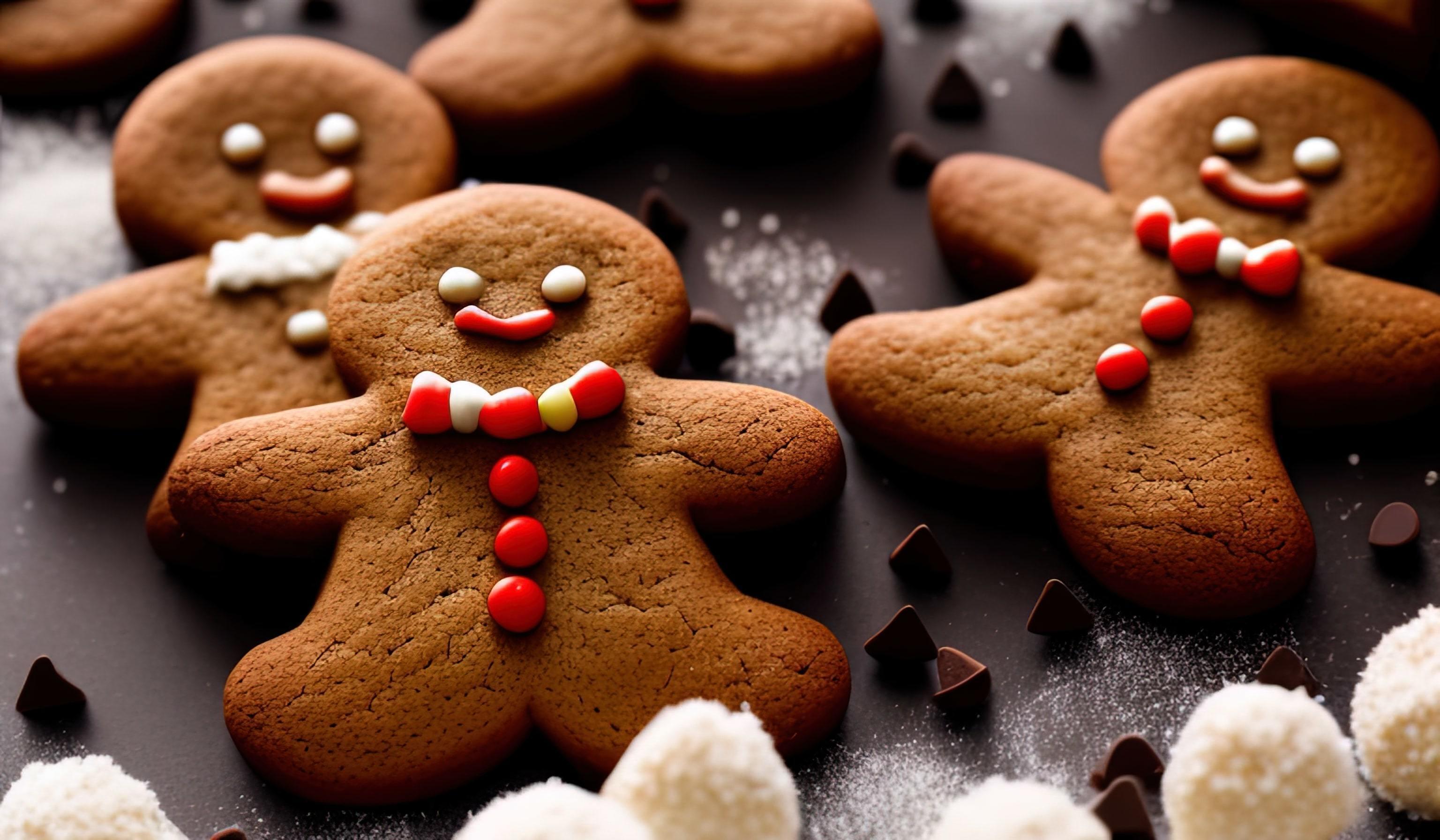 professional food photography of a Three gingerbread man cookies fall Stock Free