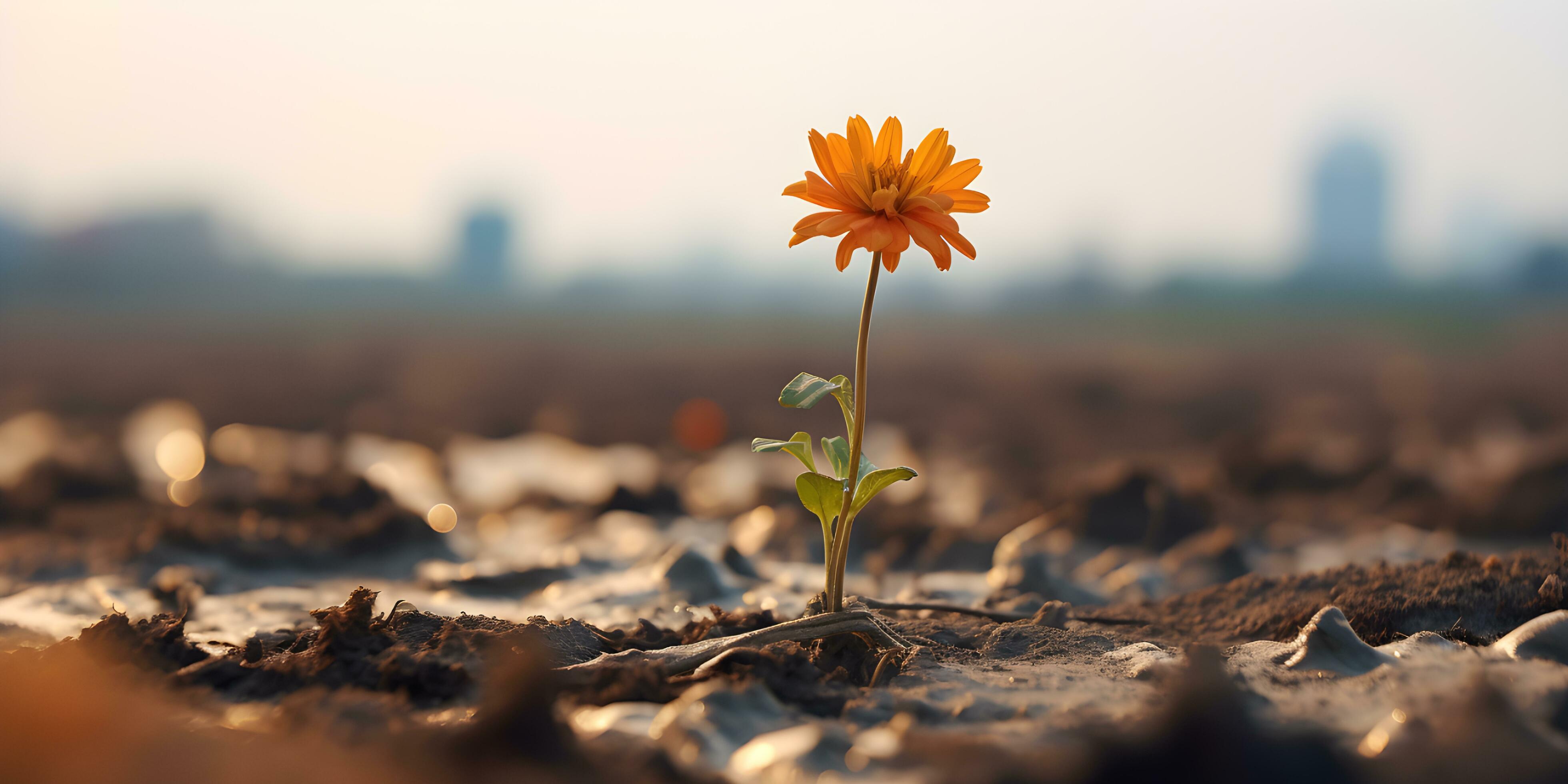 Hope concept. Flower growing in dry soil. Stock Free