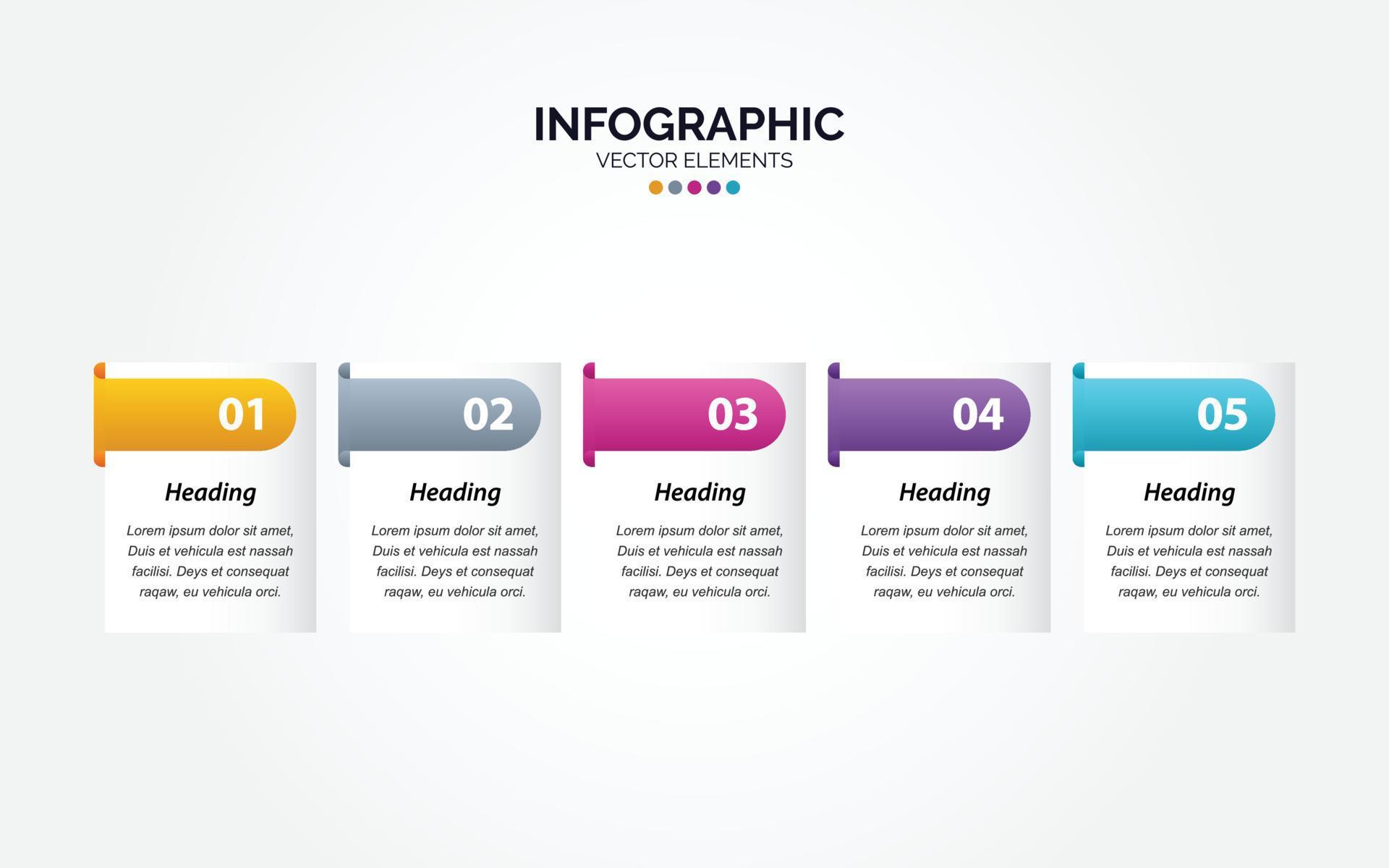 Five paper white overlapping arrows placed in horizontal row. Concept of 5 successive steps of progressive business development Stock Free and Free SVG