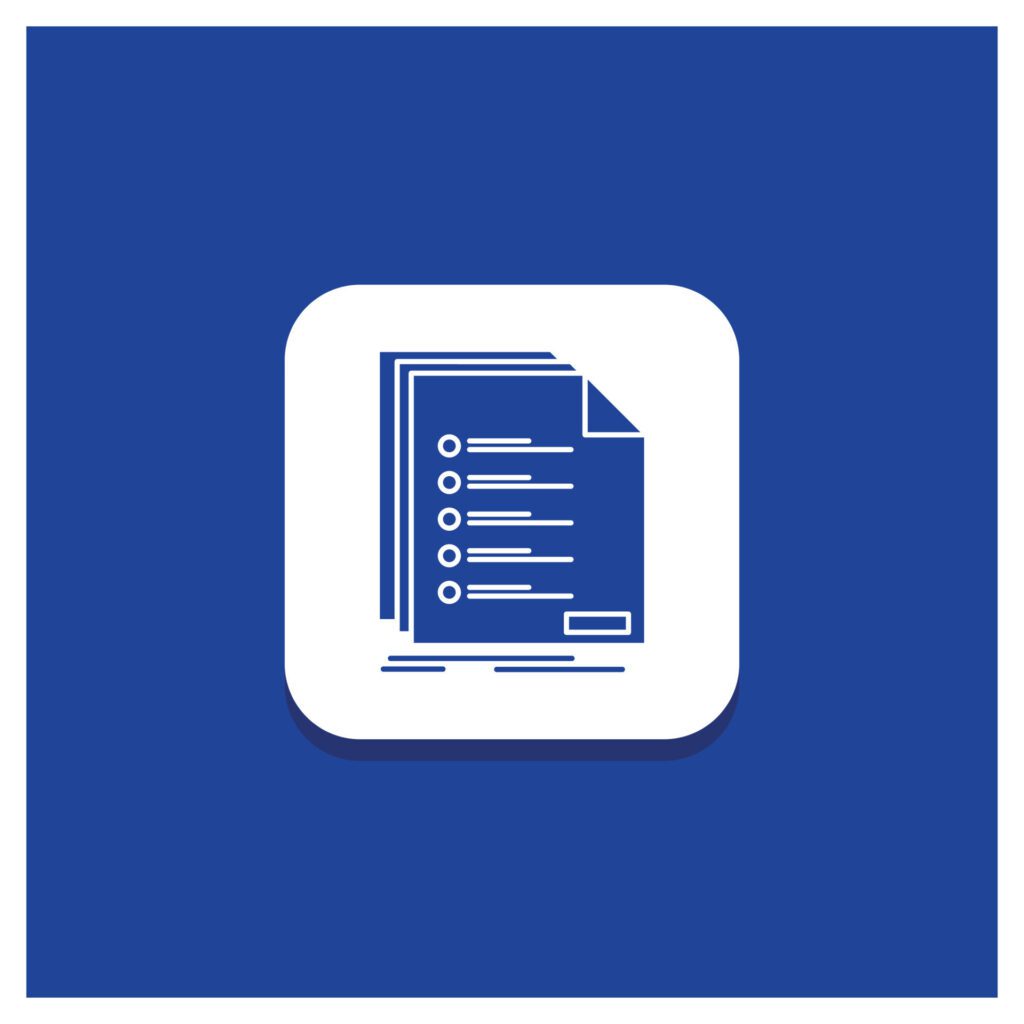 Blue Round Button for Check. filing. list. listing. registration Glyph icon Free Vector