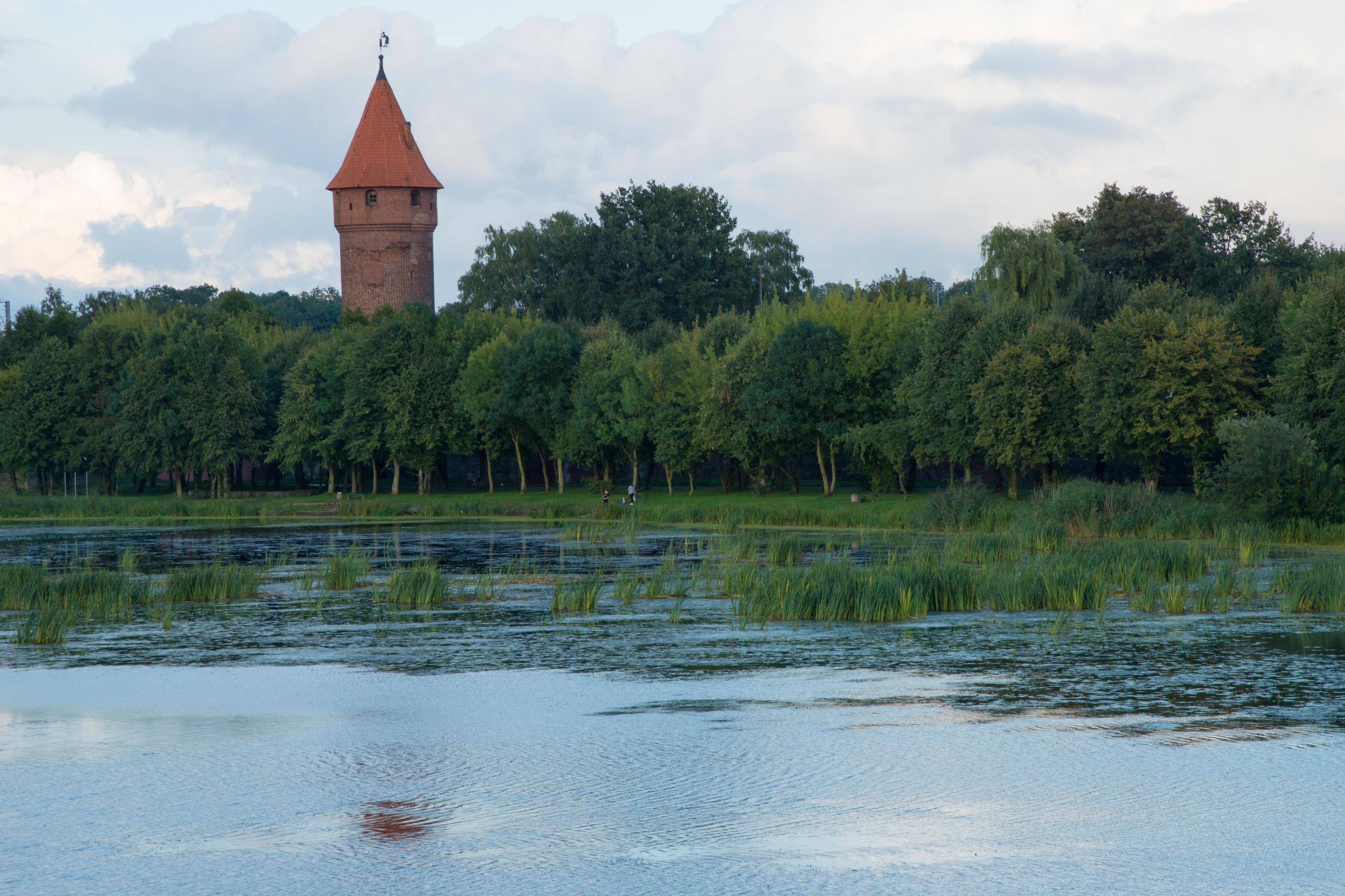 Idylic view of nature around Malbork castle. Red tower and conical roof. Poland Stock Free