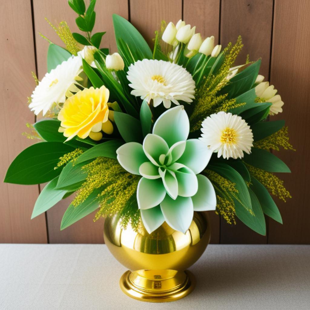 Flower arrangement green gold by @ai_generated