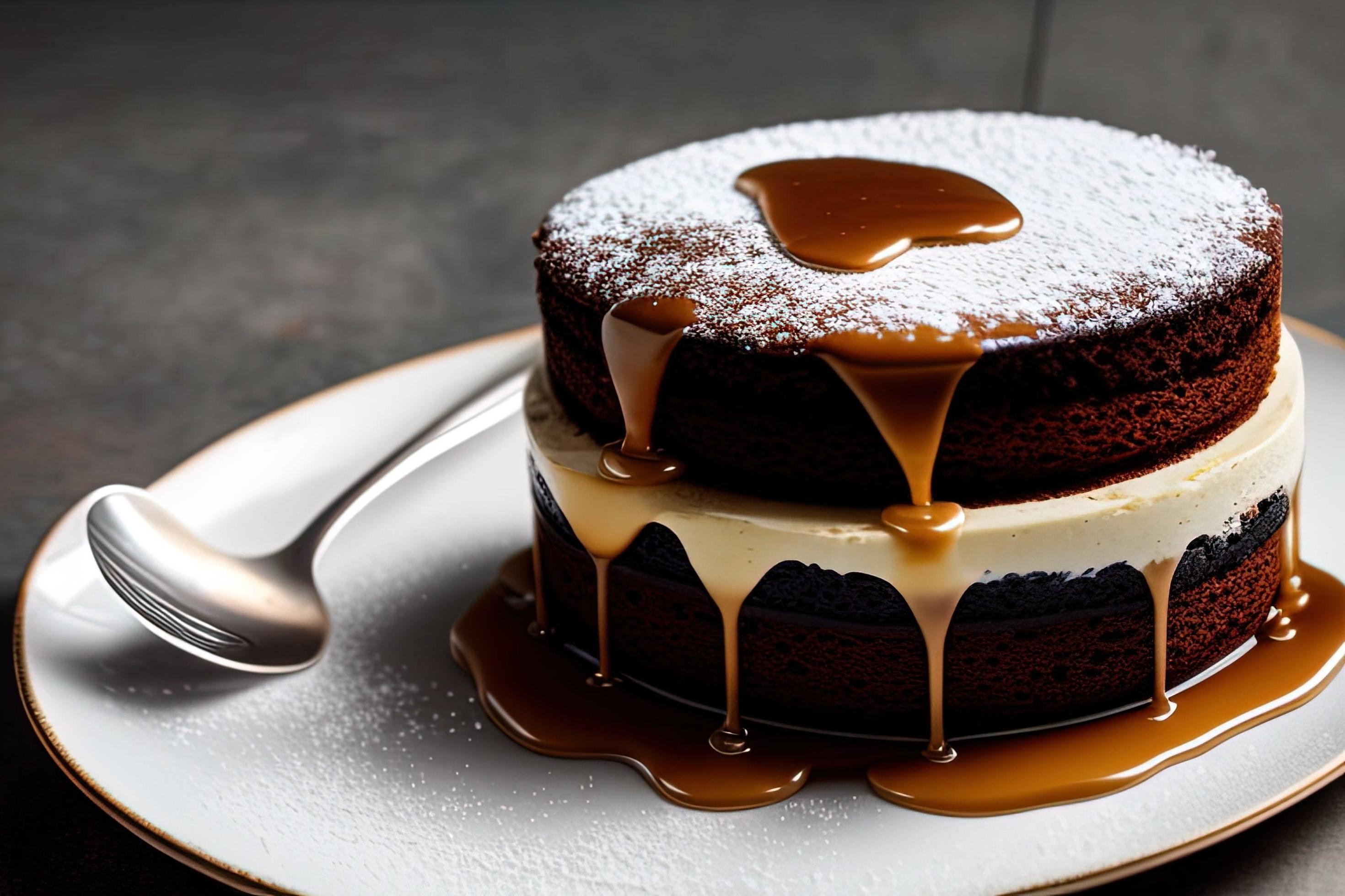 professional food photography of a cake sitting on top of a white plate Stock Free