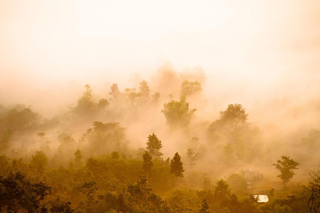 Beautiful landscape sunrise nature background Mountains and sky gold color Stock Free