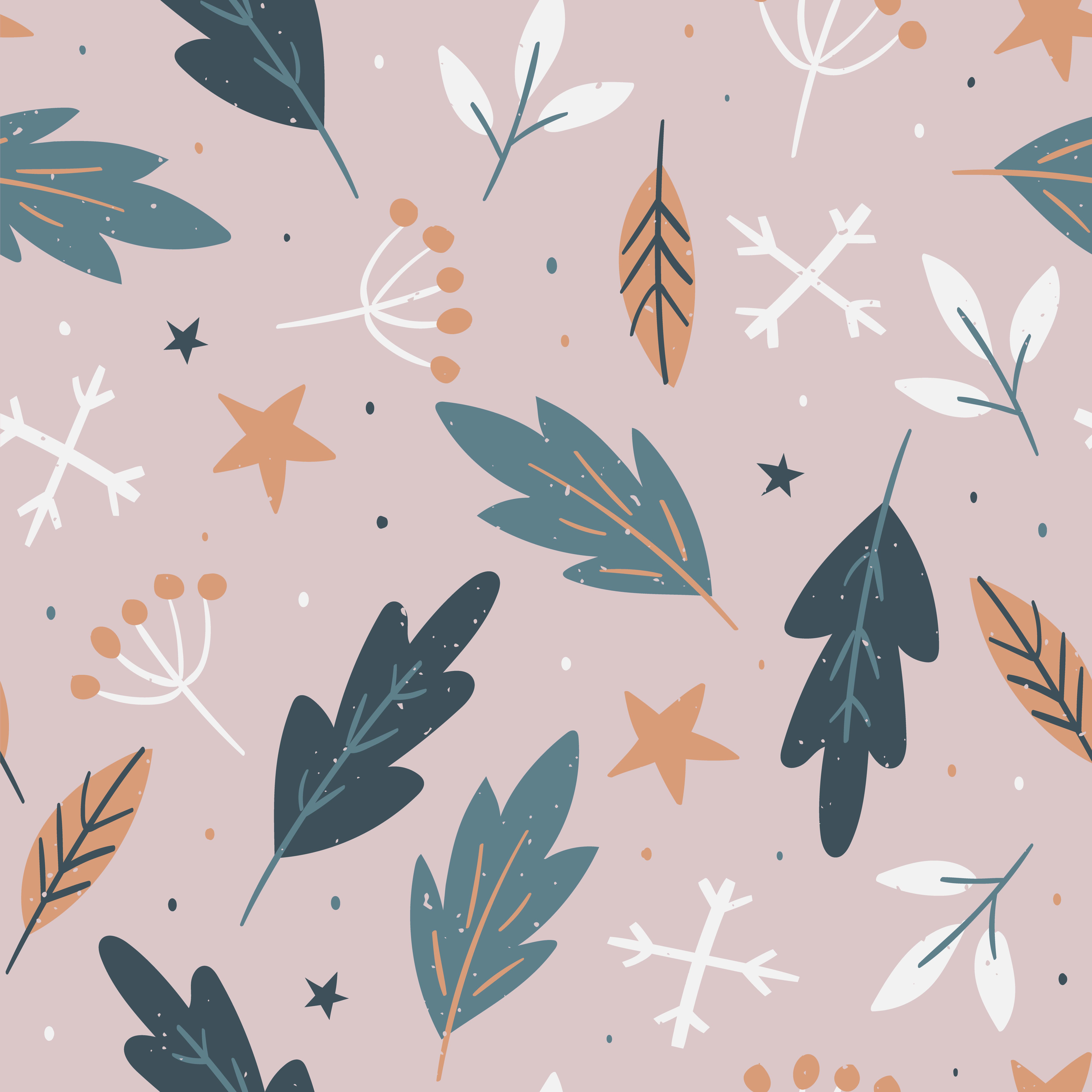 Winter pattern with leaves Free Vector