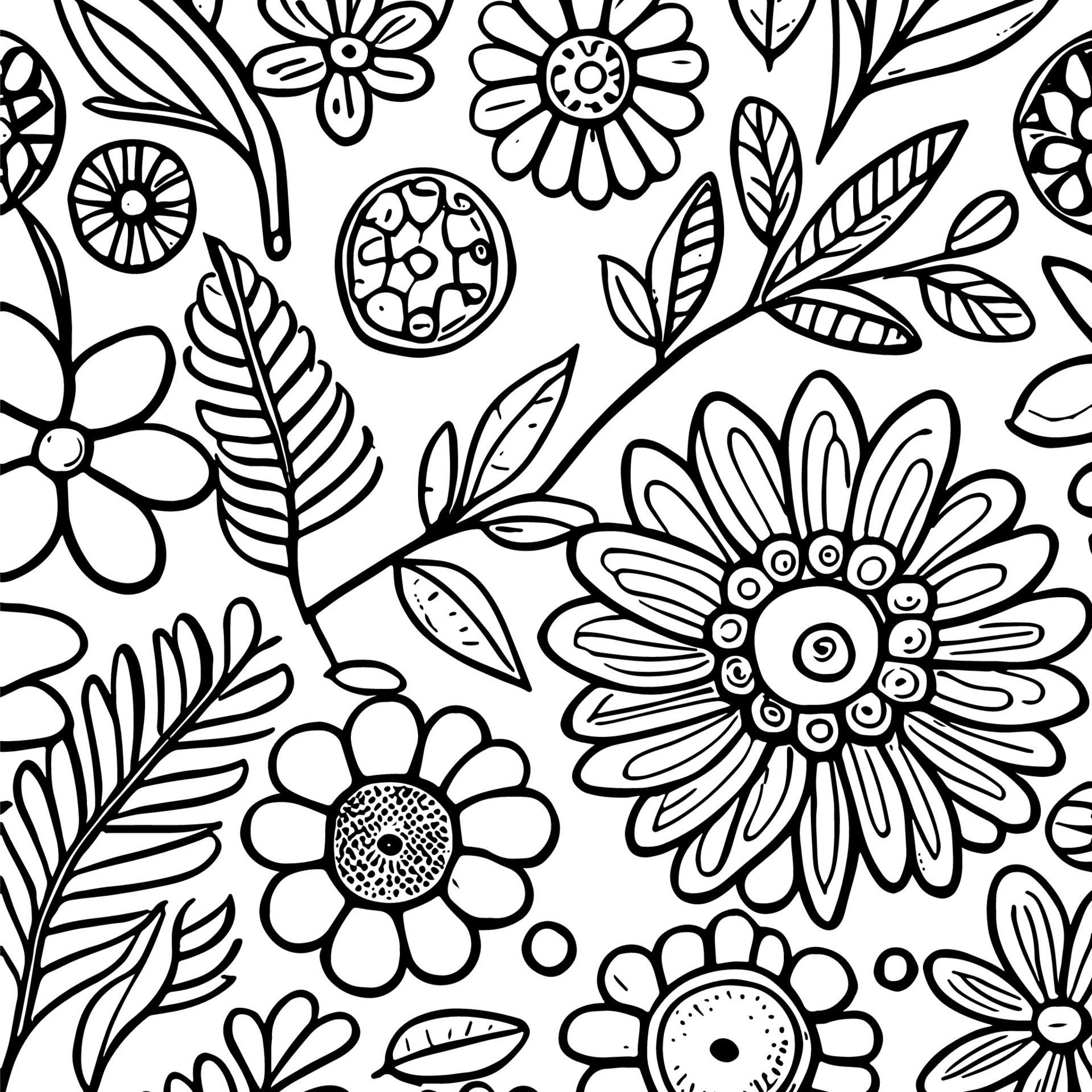 Abstract Black And White Monochromatic Hand-drawn Flowers Texture Pattern Doodle Vector Illustration Free Vector