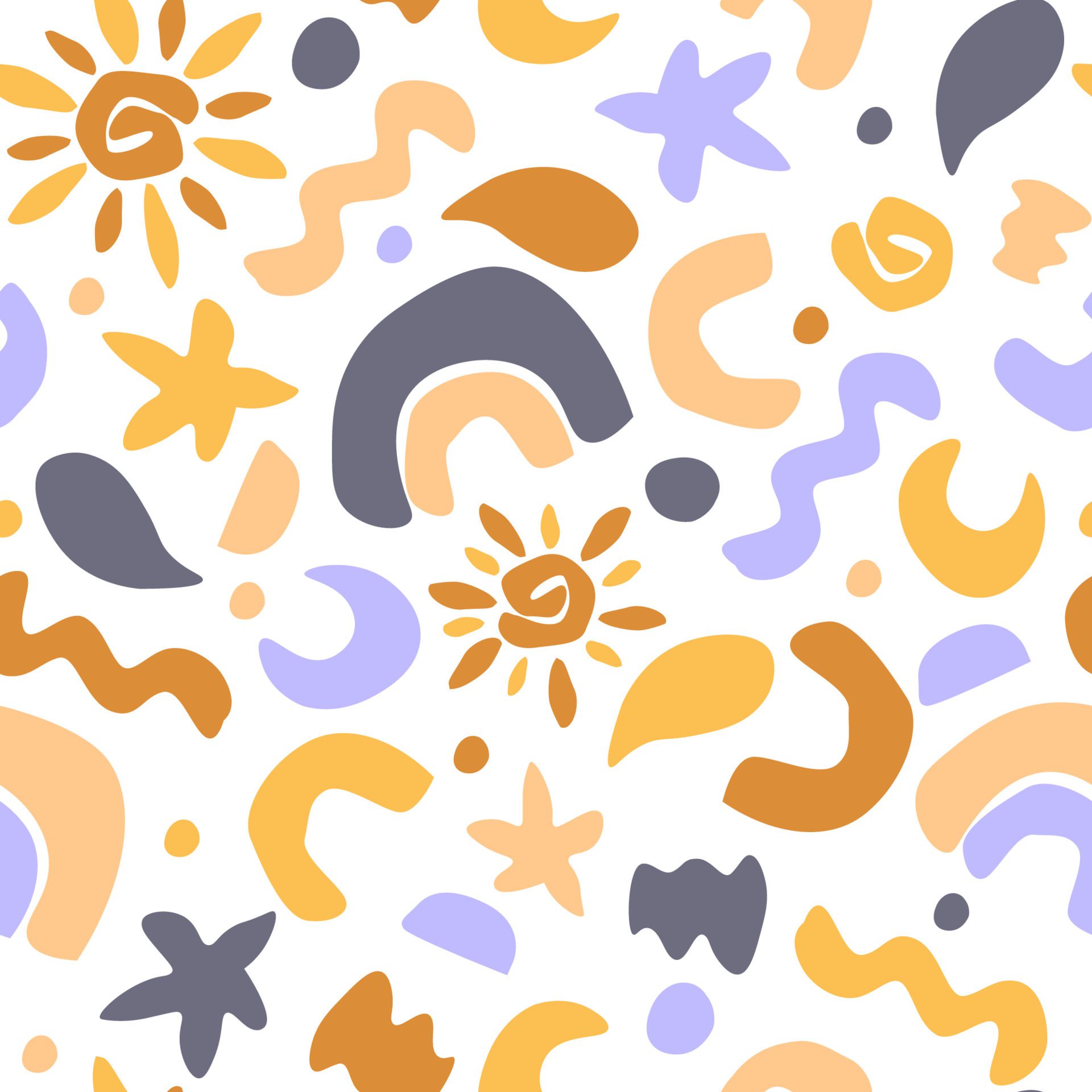 Seamless abstract contemporary pattern. Floral, floral print with rainbow, sun, month. Vector graphics. Free Vector