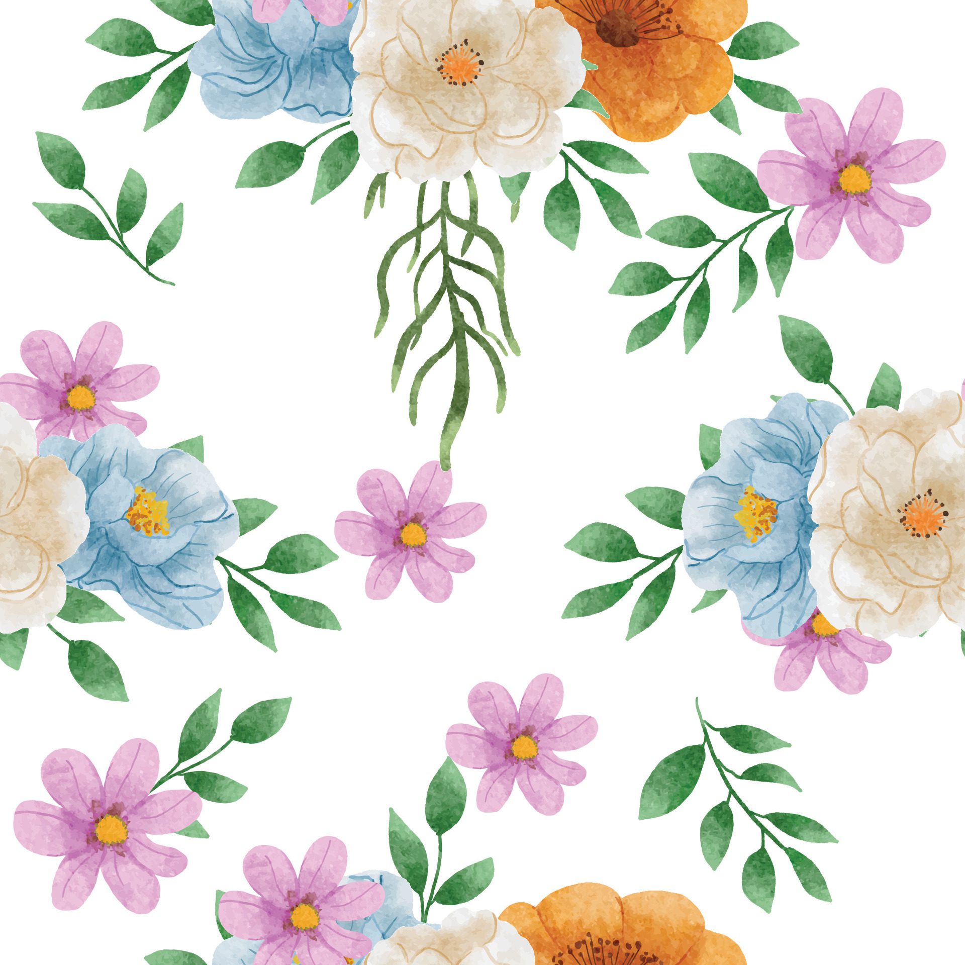 Blue and White Watercolor Rose Flower Seamless Pattern Free Vector