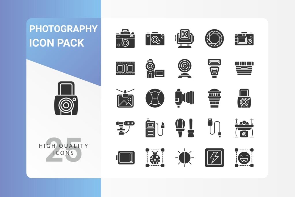 Photography icon pack for your web site design, logo, app, UI Stock Free