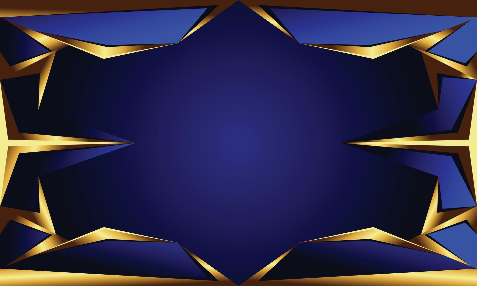 Geometric shape with gold arrow bar on crossed lines and dark blue background Stock Free