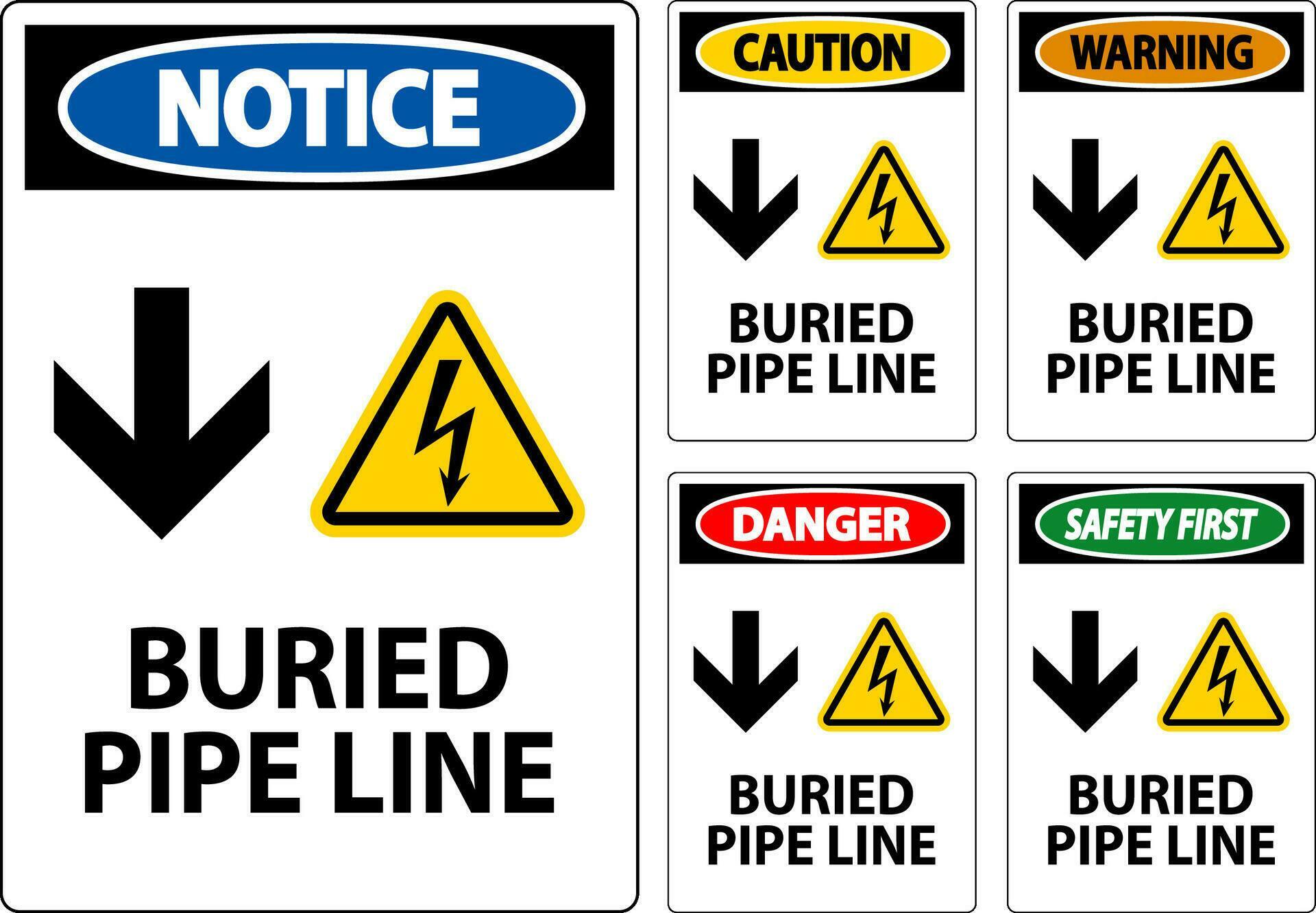 Caution Sign Buried Pipe Line With Down Arrow and Electric Shock Symbol Stock Free